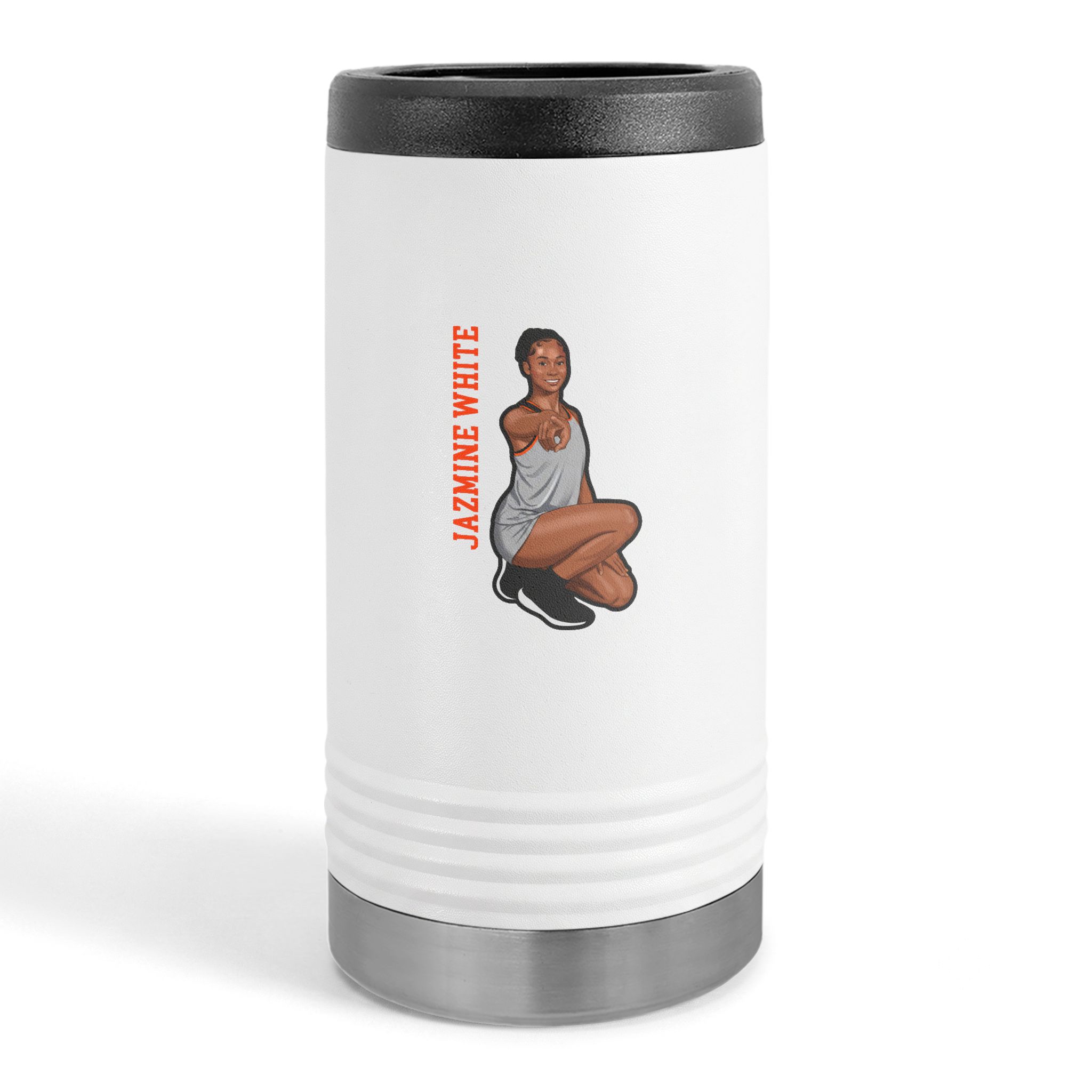 Slim Stainless Can Cooler — character_name_vertical in White
