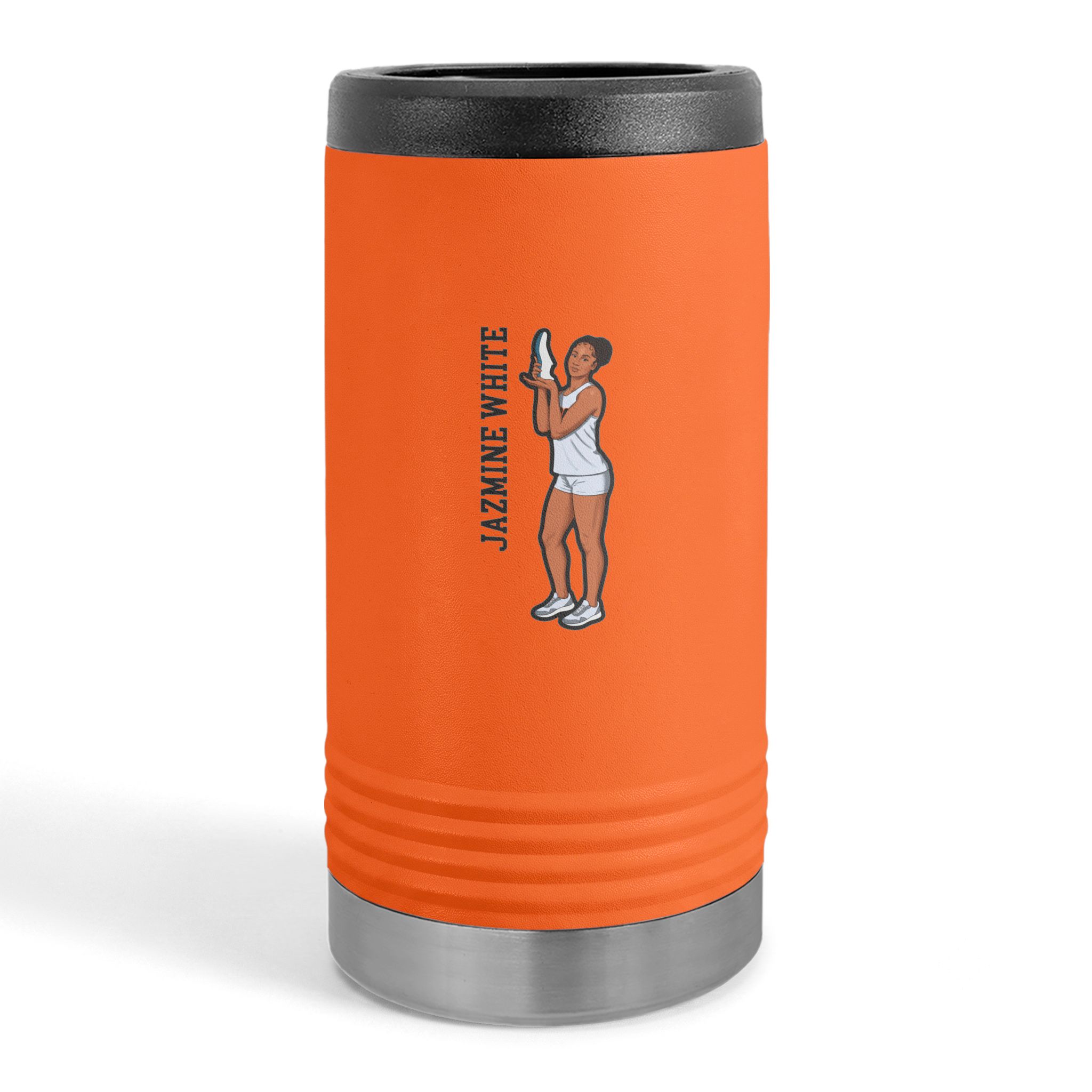 Slim Stainless Can Cooler — character_name_vertical in Orange