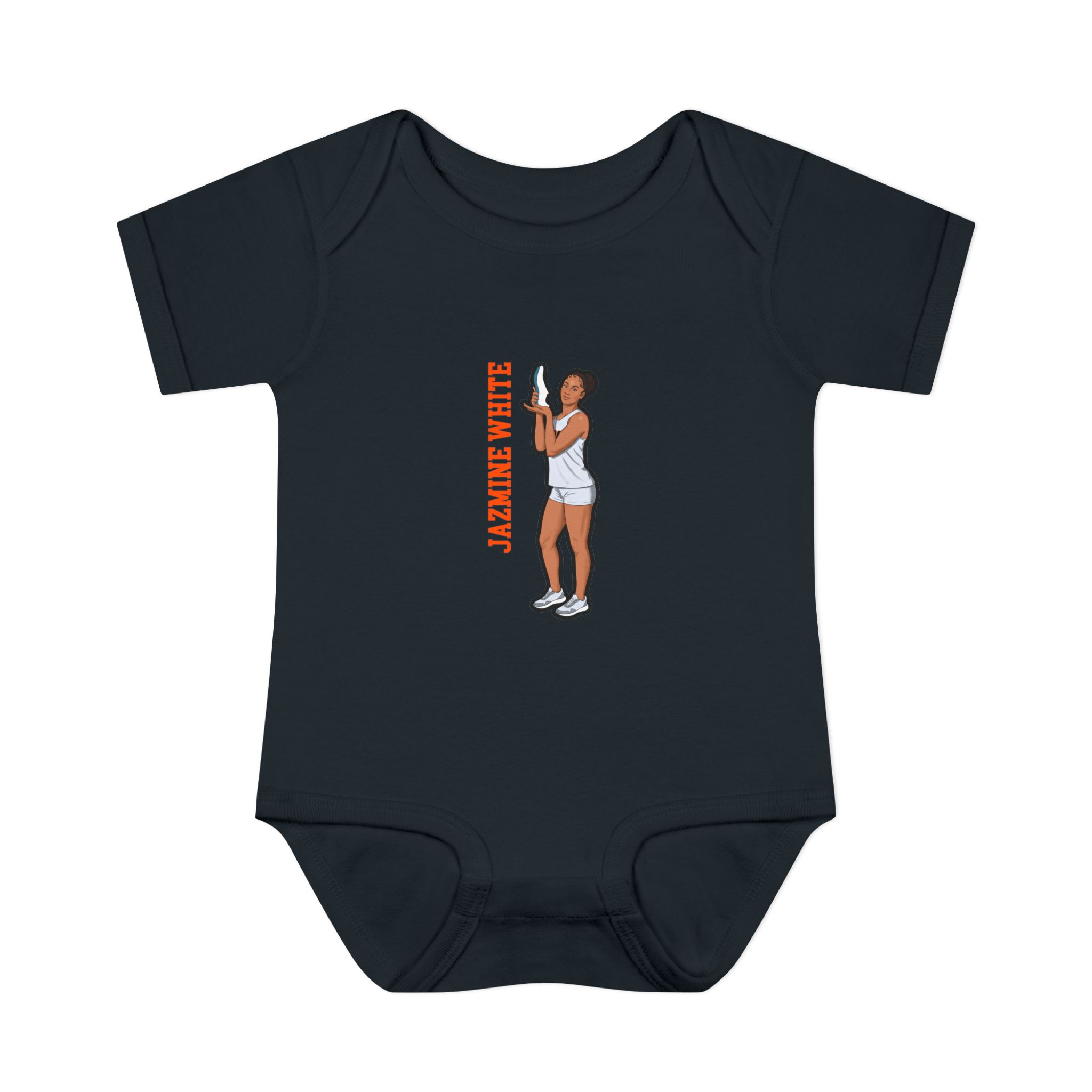 Baby Onesie — character_name_vertical in Black
