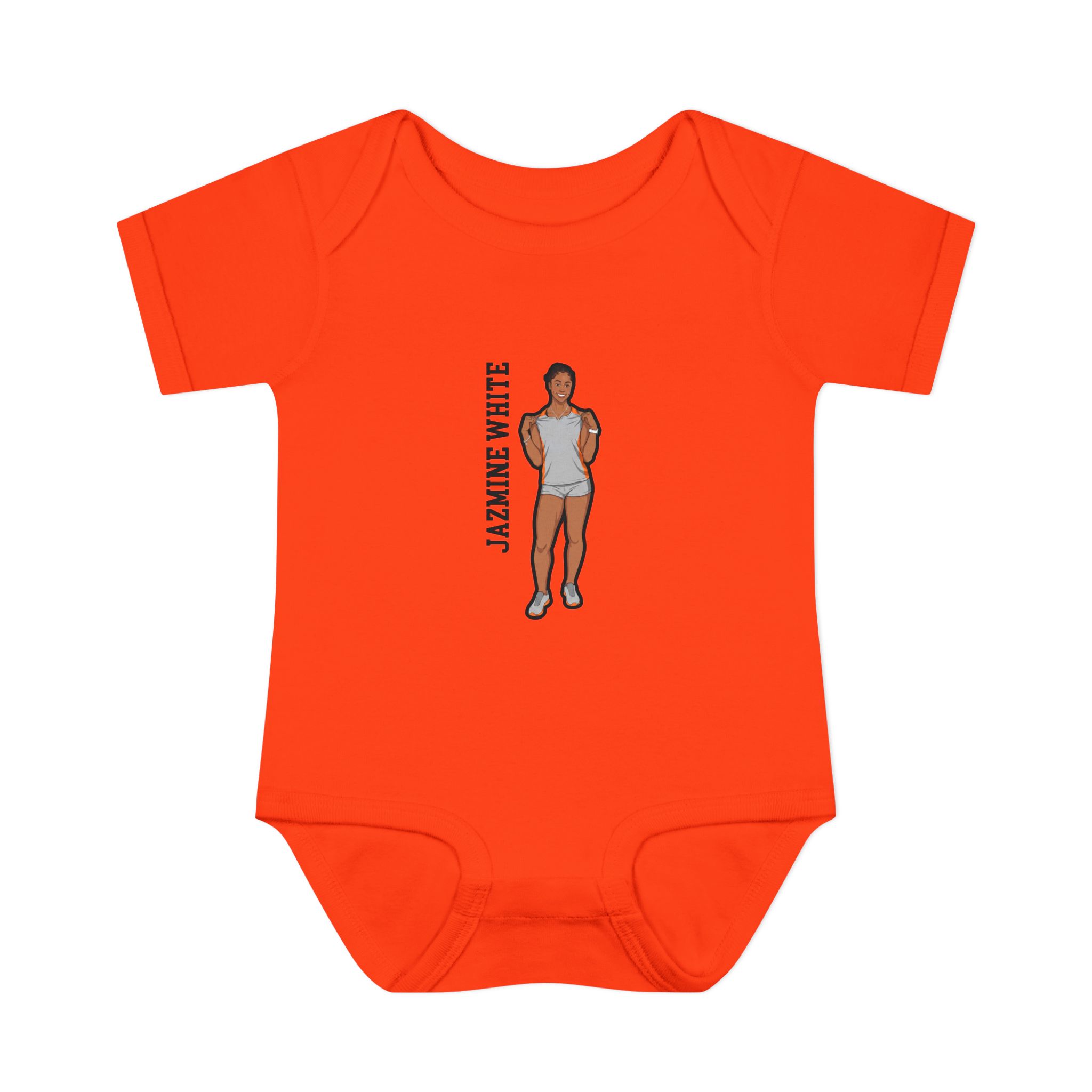 Baby Onesie — character_name_vertical in Orange