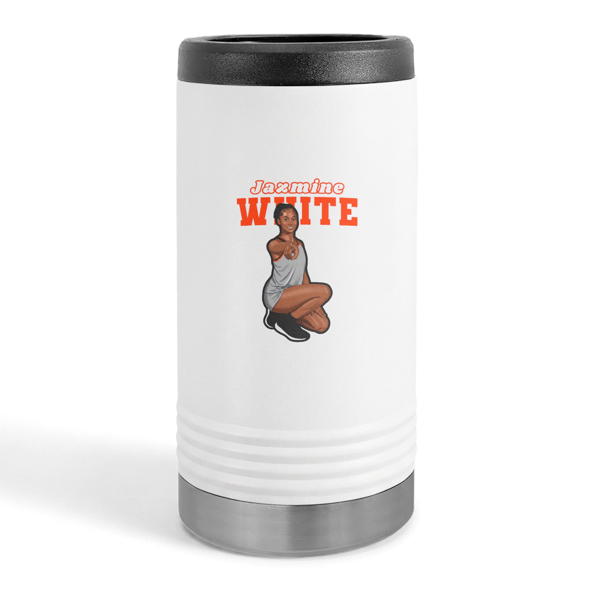 Slim Stainless Can Cooler — character_name_arch in White