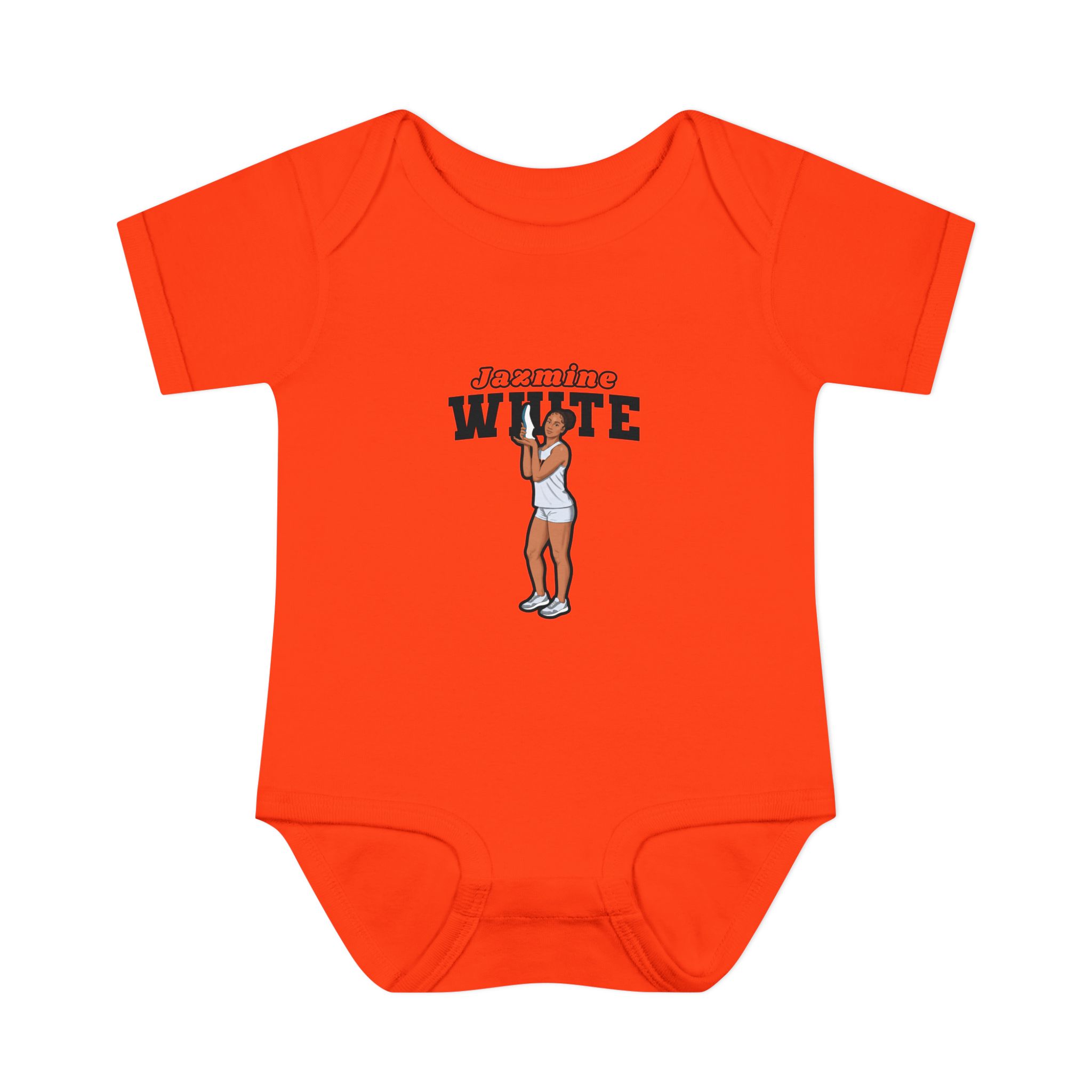 Baby Onesie — character_name_arch in Orange