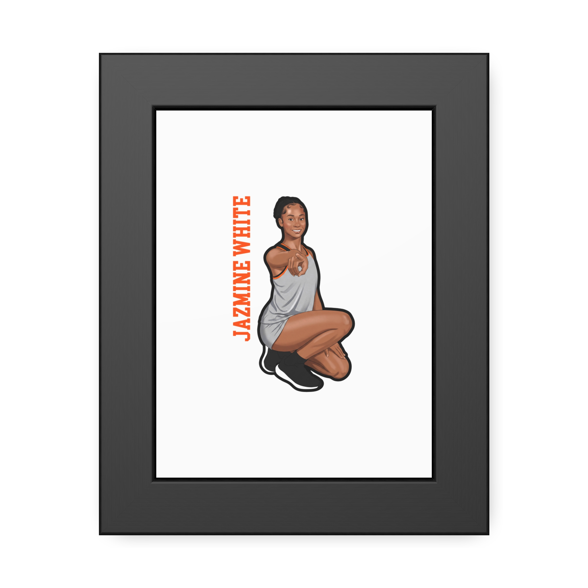 Framed Poster — character_name_vertical in Black
