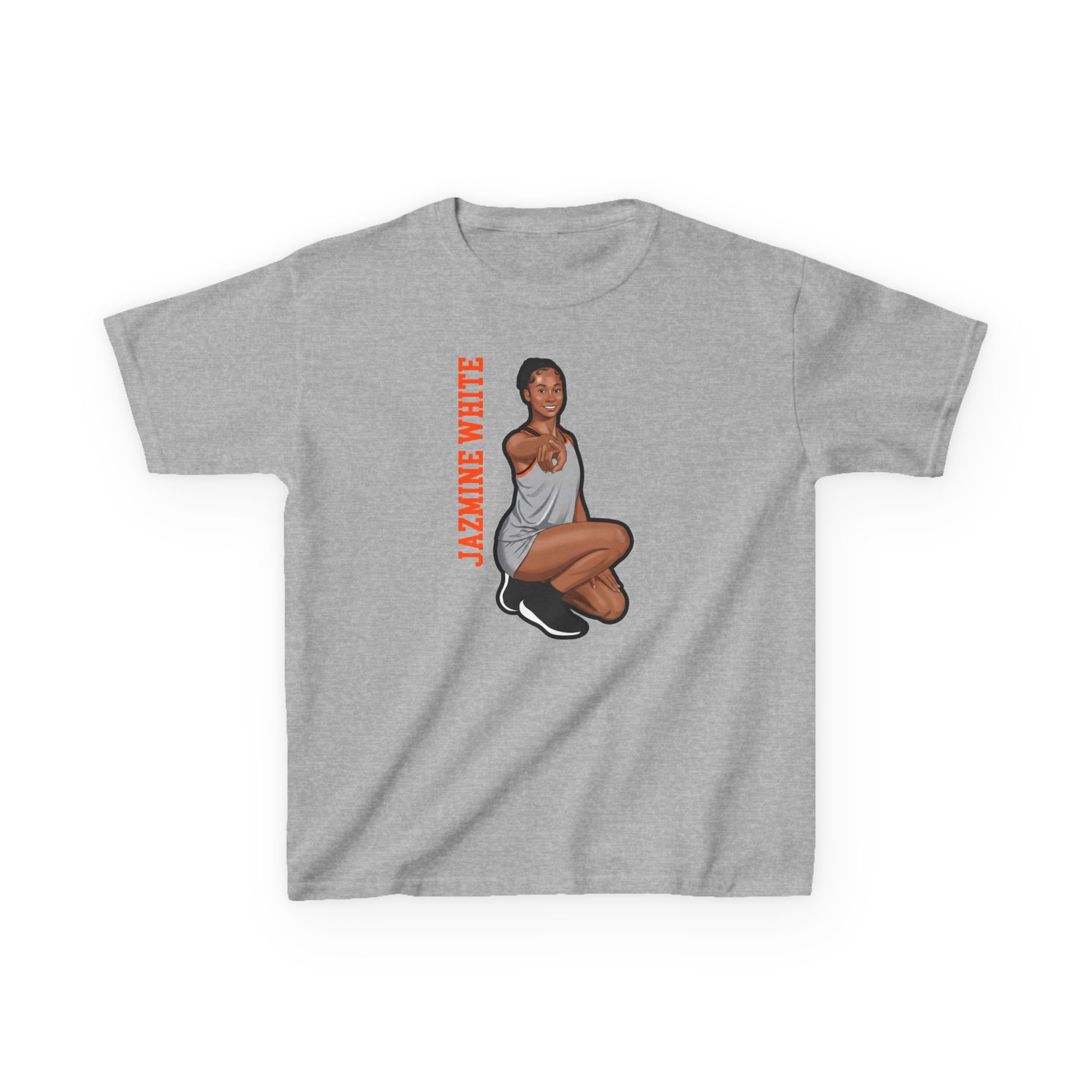 Youth Tee — character_name_vertical in Grey