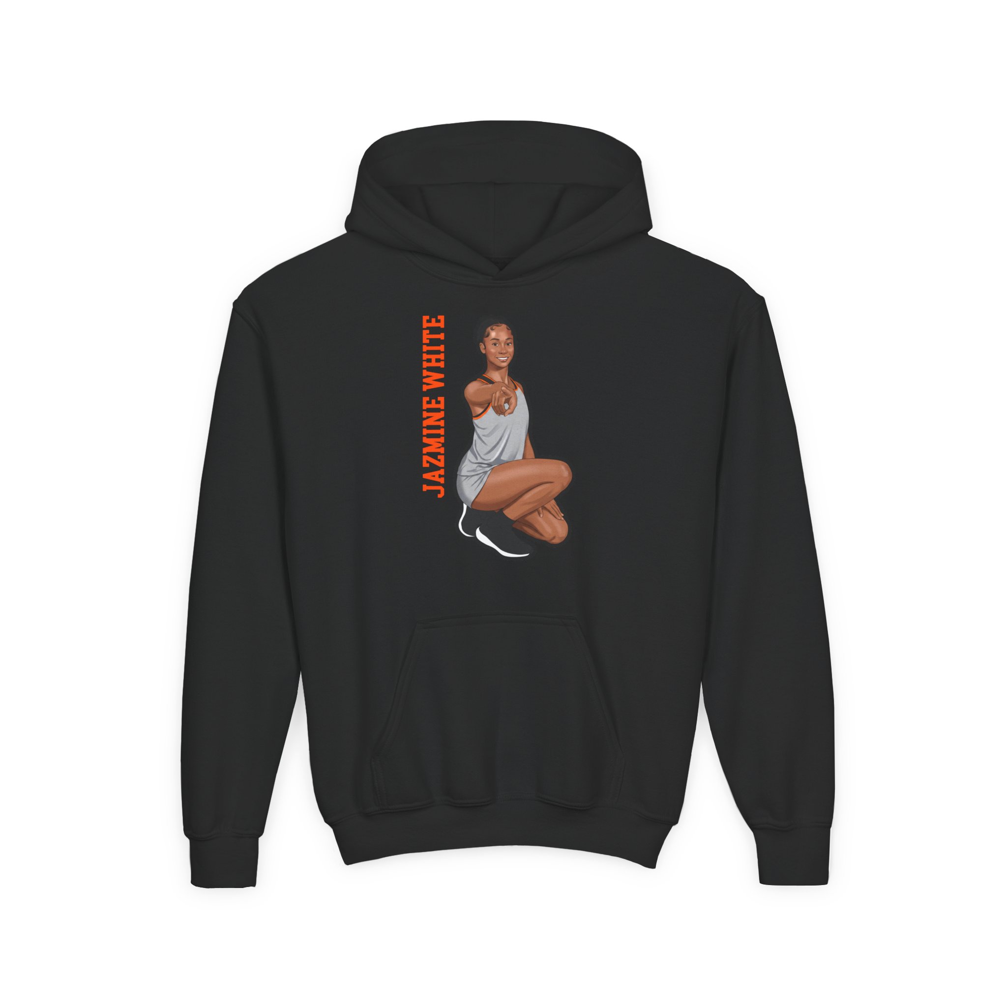 Youth Hoodie — character_name_vertical in Black
