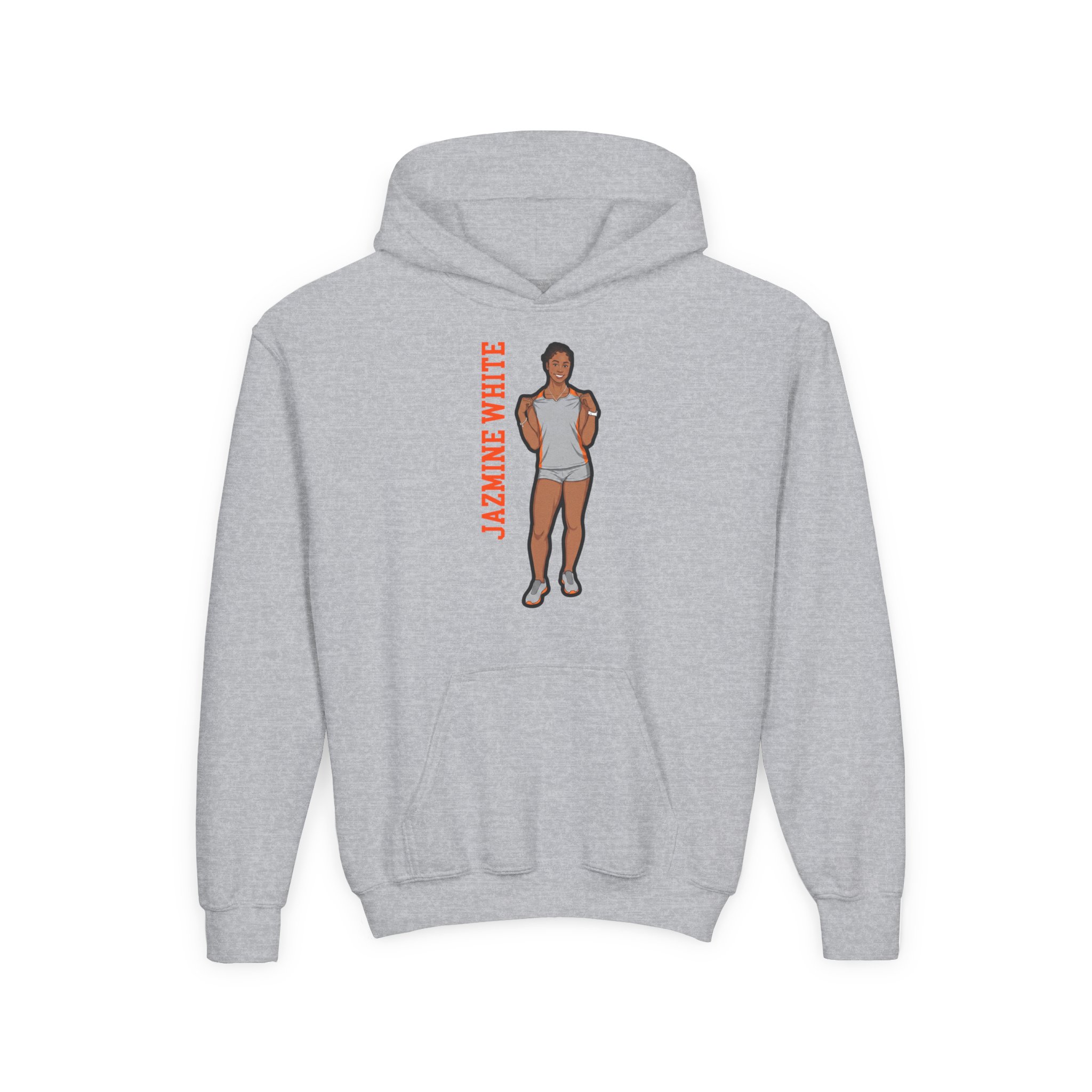 Youth Hoodie — character_name_vertical in Grey