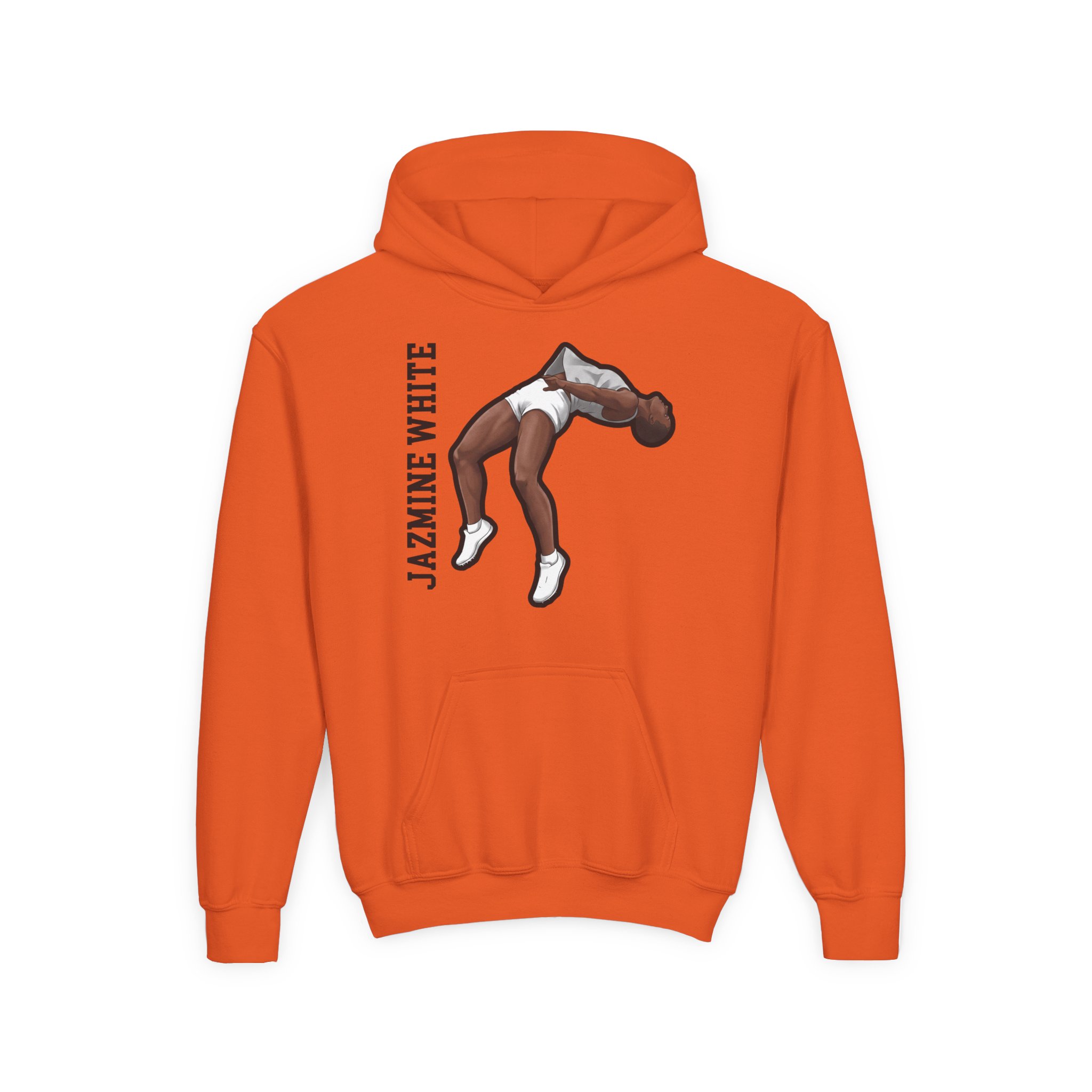 Youth Hoodie — character_name_vertical in Orange