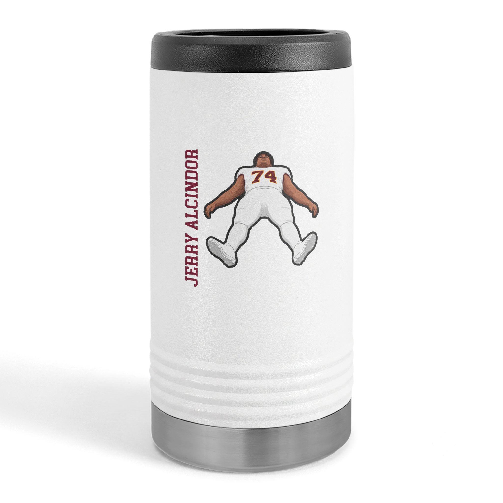 Slim Stainless Can Cooler — character_name_vertical in White