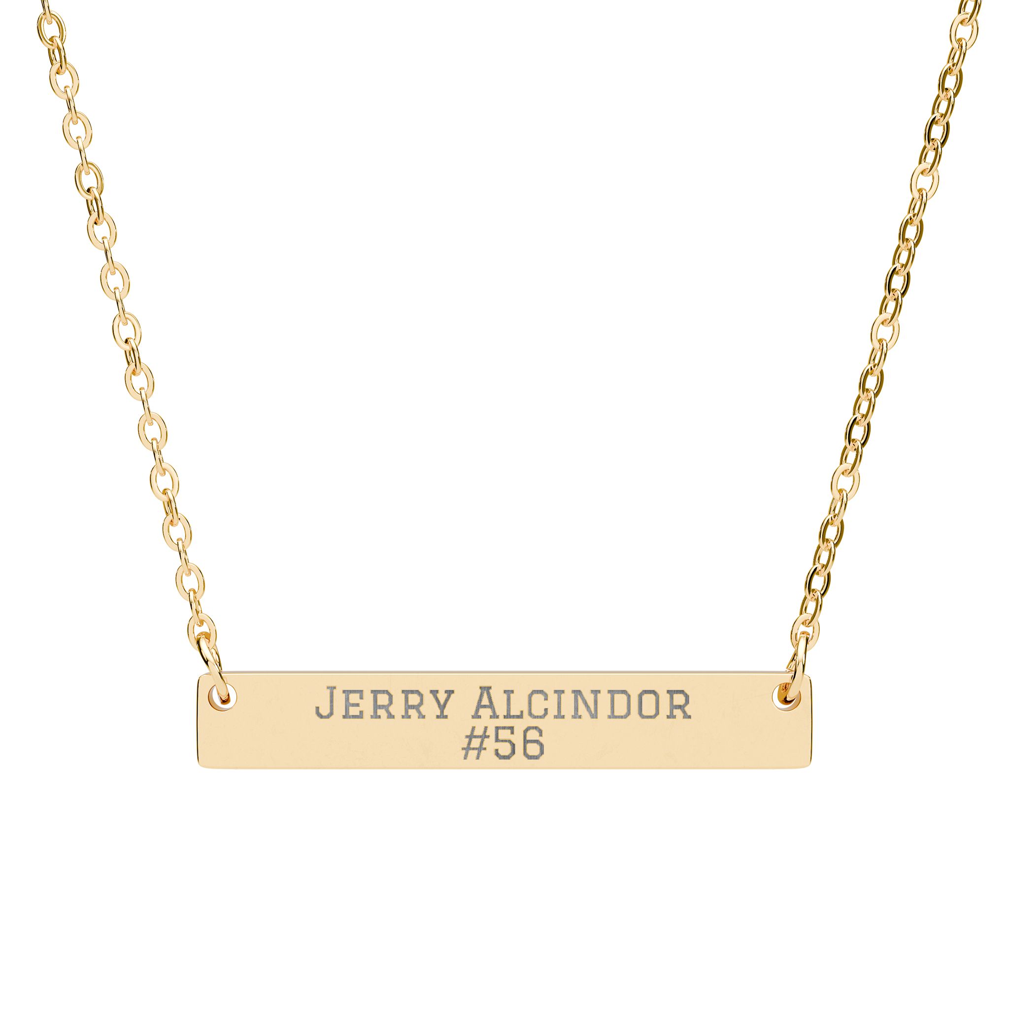 Engraved Bar Necklace — Name & Number in Gold