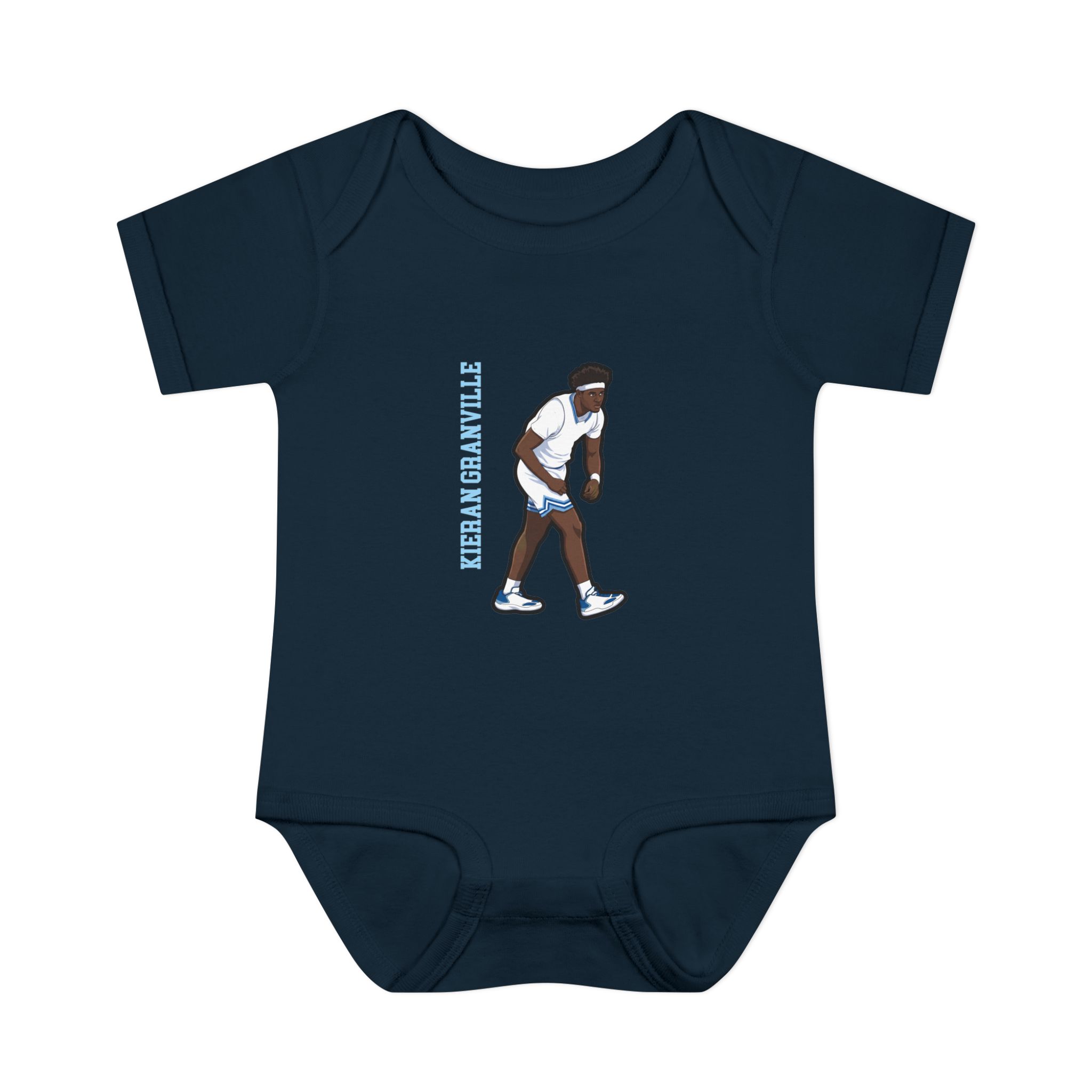 Baby Onesie — character_name_vertical in Navy