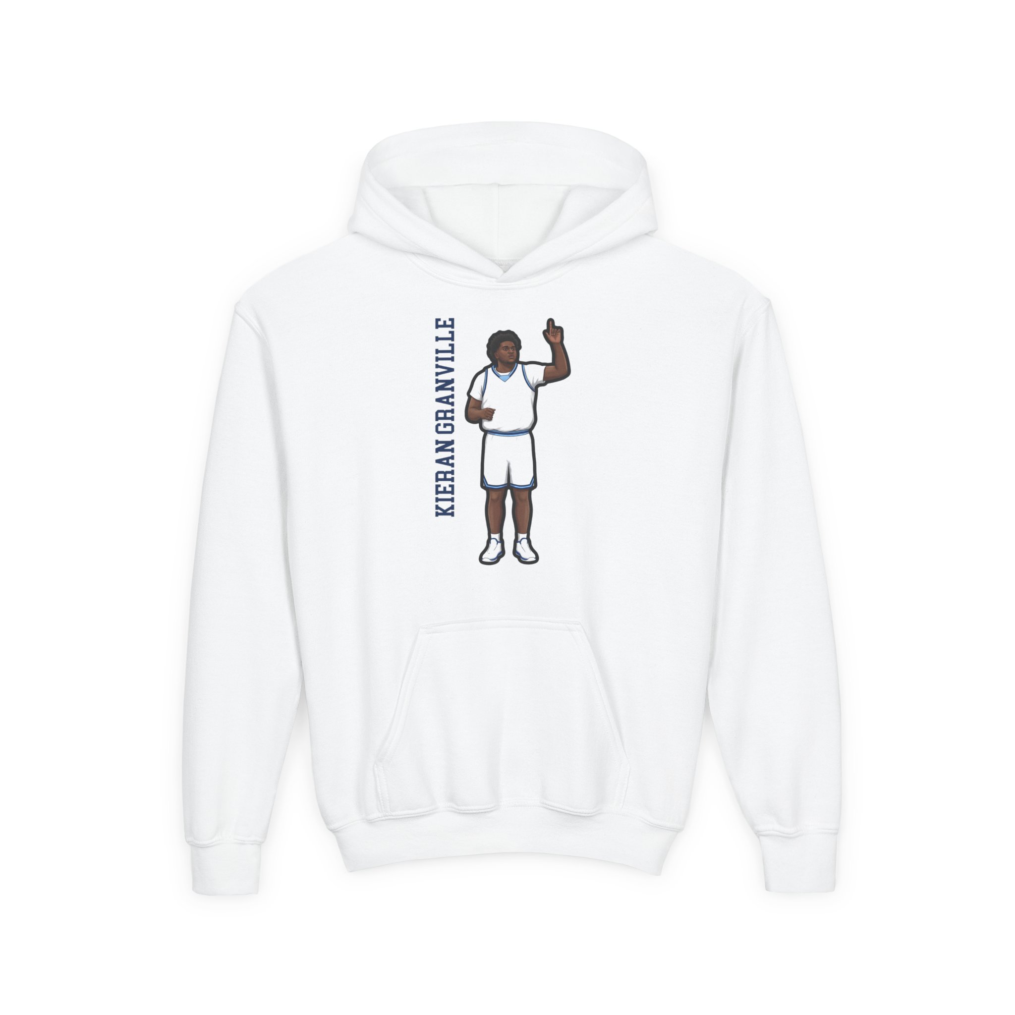 Youth Hoodie — character_name_vertical in White