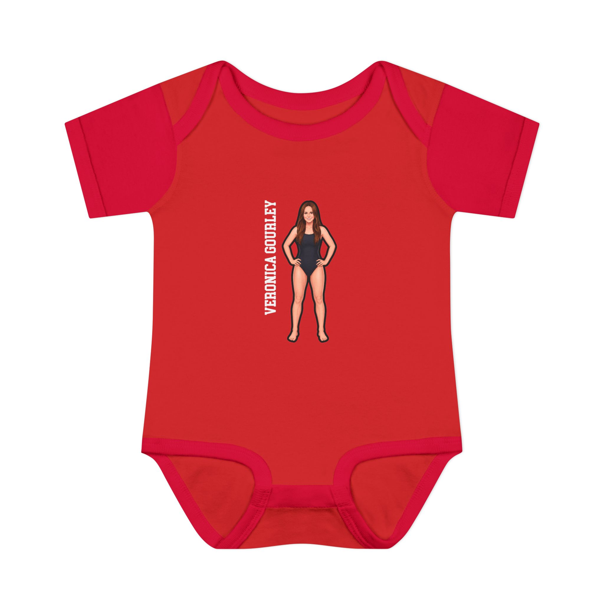 Baby Onesie — character_name_vertical in Red