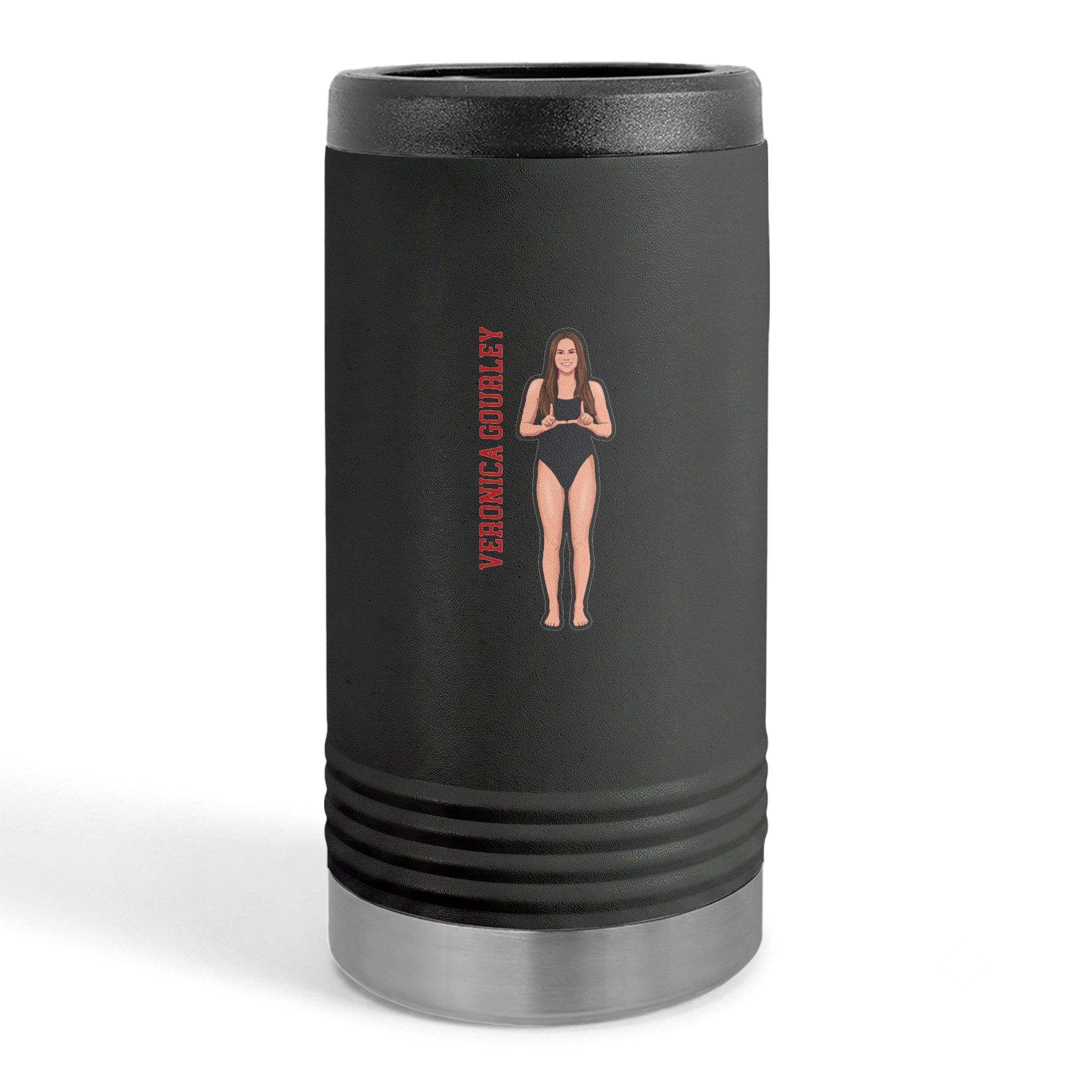 Slim Stainless Can Cooler — character_name_vertical in Black