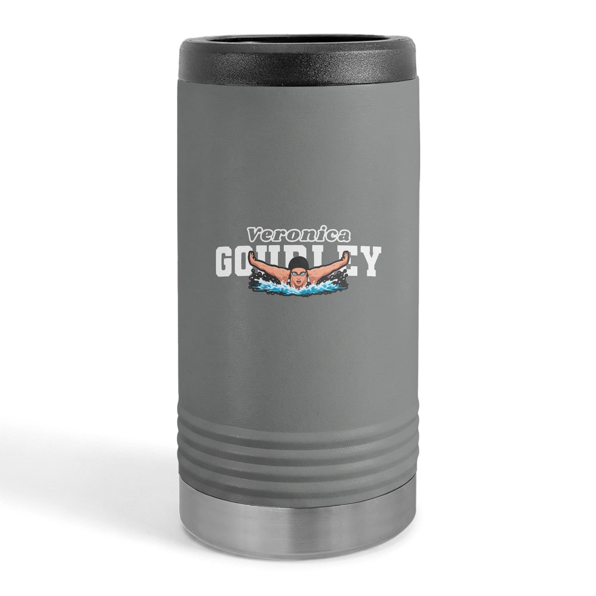 Slim Stainless Can Cooler — character_name_arch in Grey