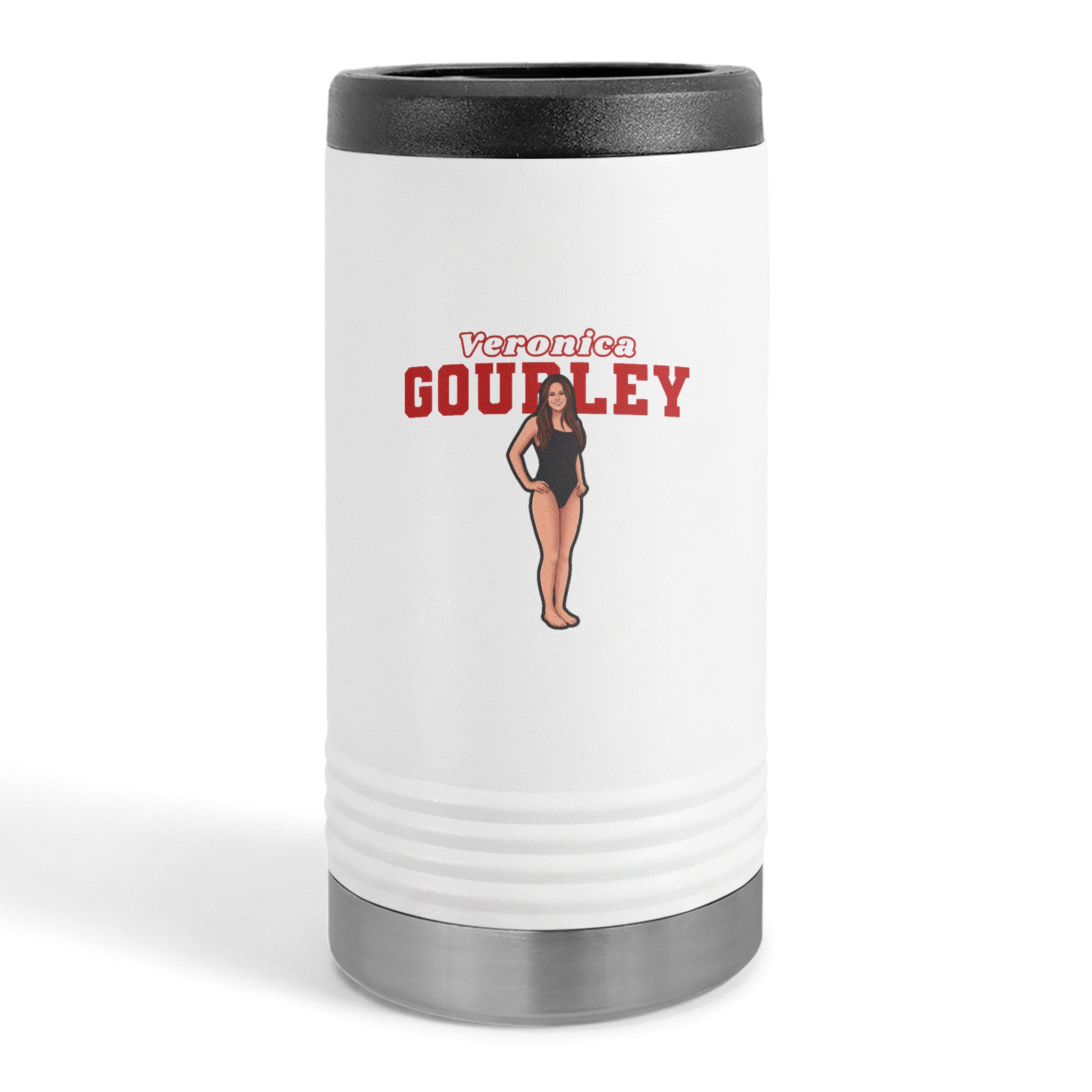 Slim Stainless Can Cooler — character_name_arch in White