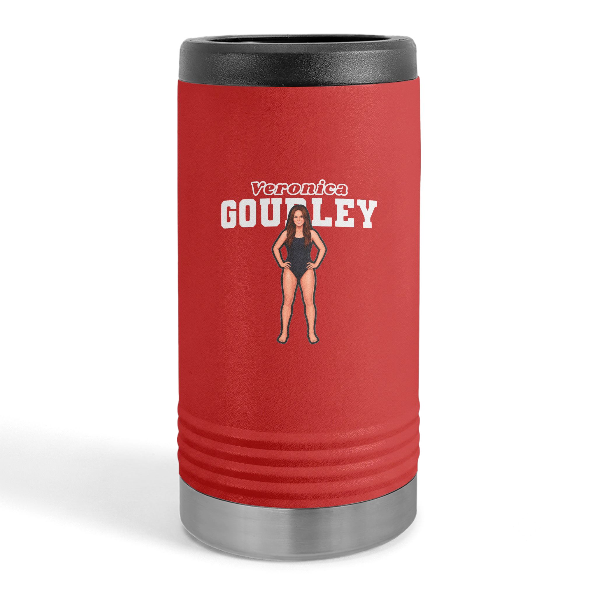 Slim Stainless Can Cooler — character_name_arch in Red