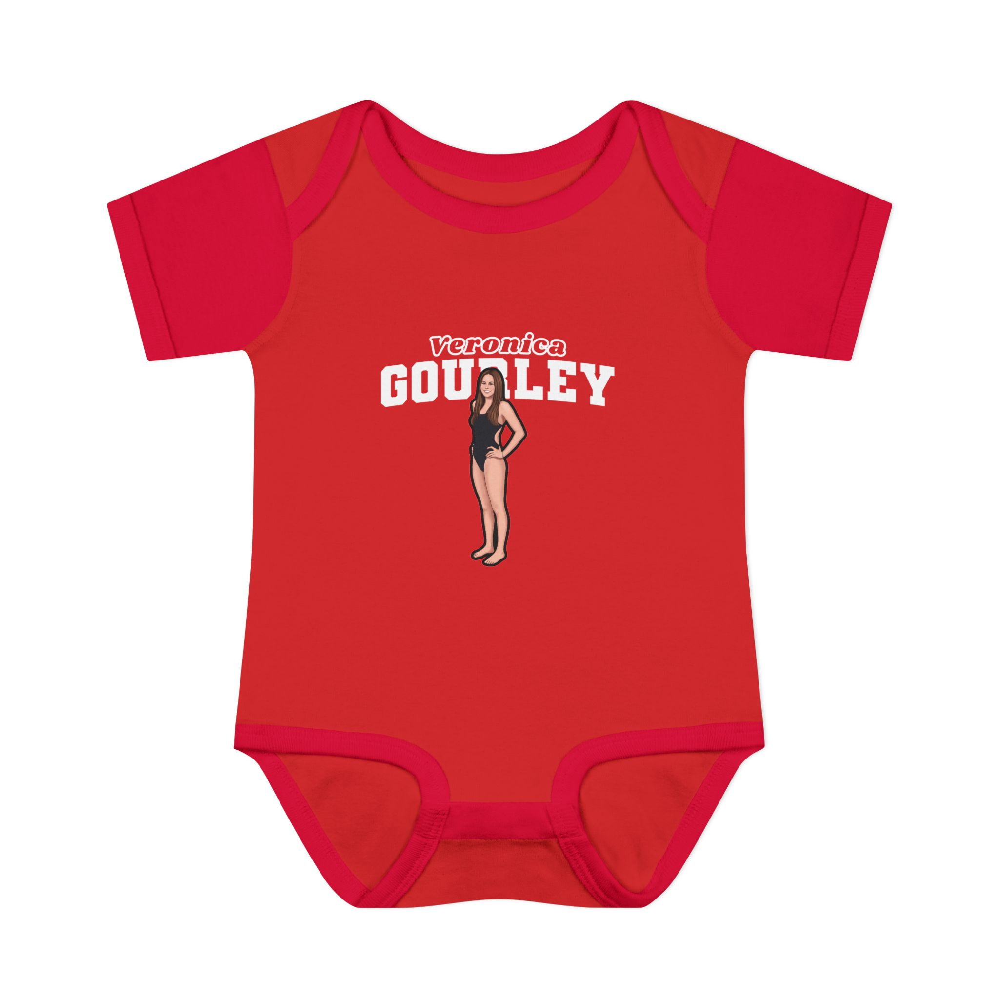 Baby Onesie — character_name_arch in Red