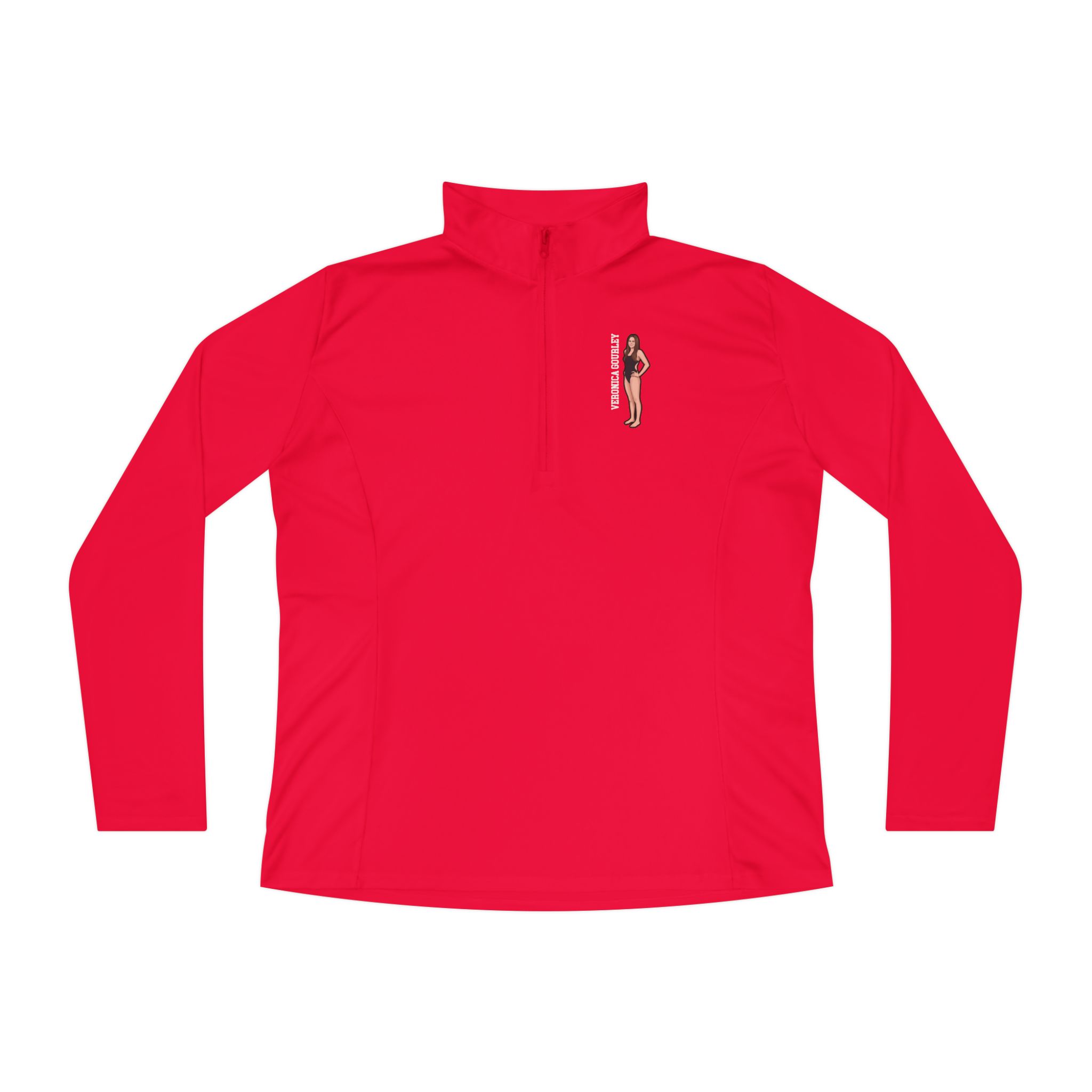 Women's Q-Zip Pullover — character_name_vertical in Red