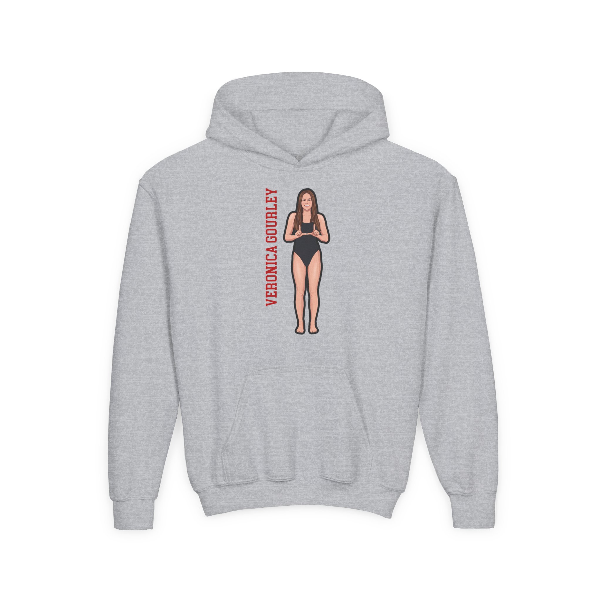 Youth Hoodie — character_name_vertical in Grey