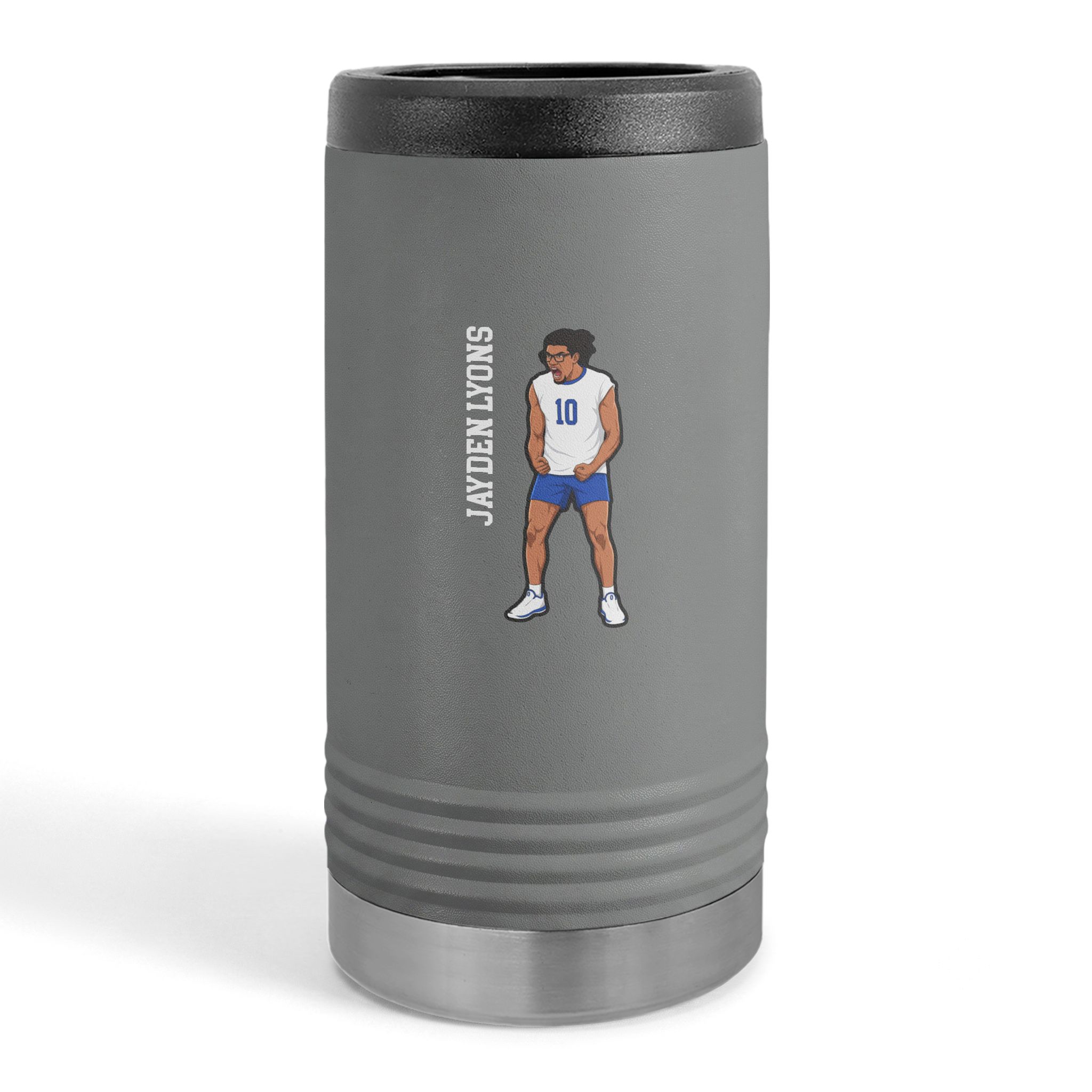 Slim Stainless Can Cooler — character_name_vertical in Grey