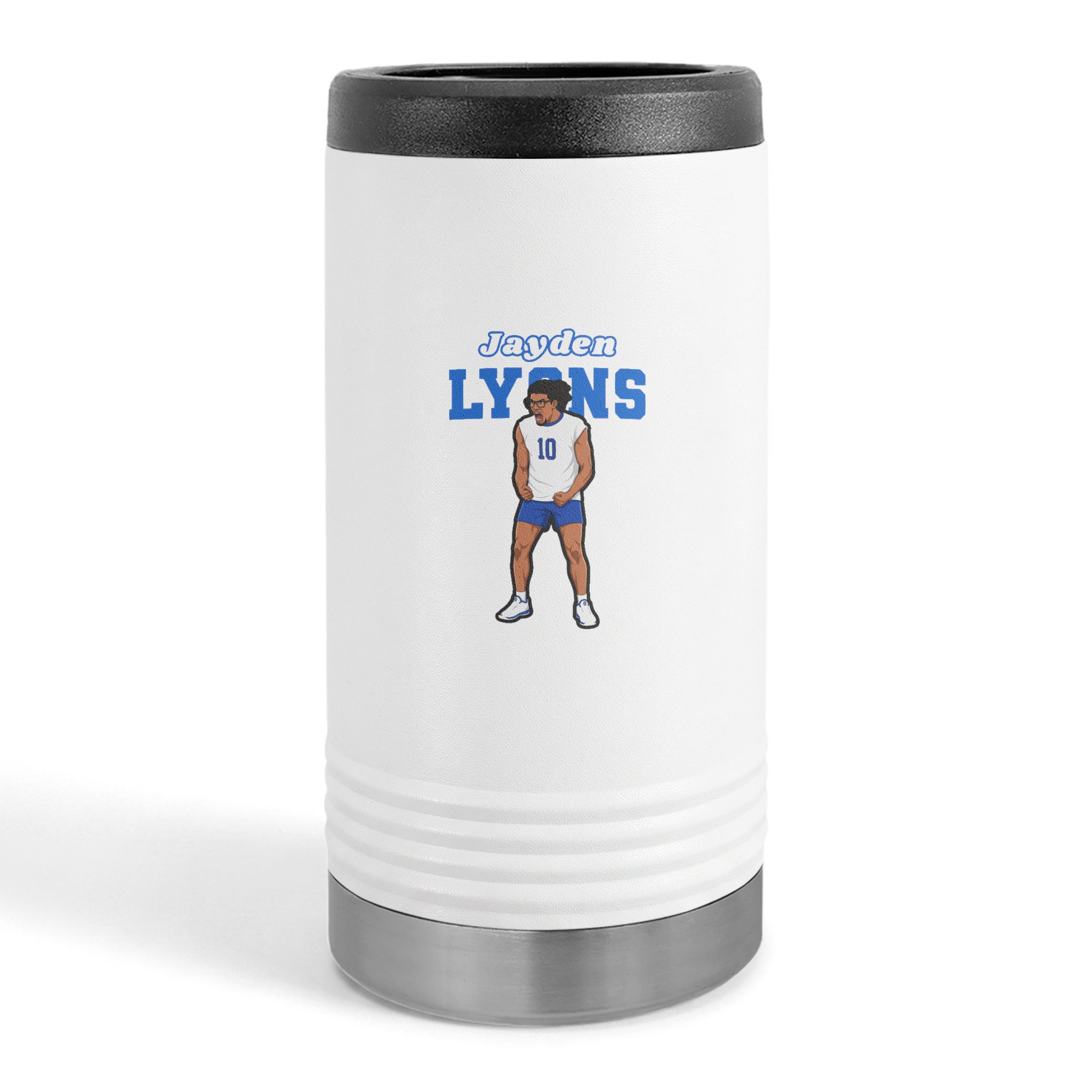 Slim Stainless Can Cooler — character_name_arch in White