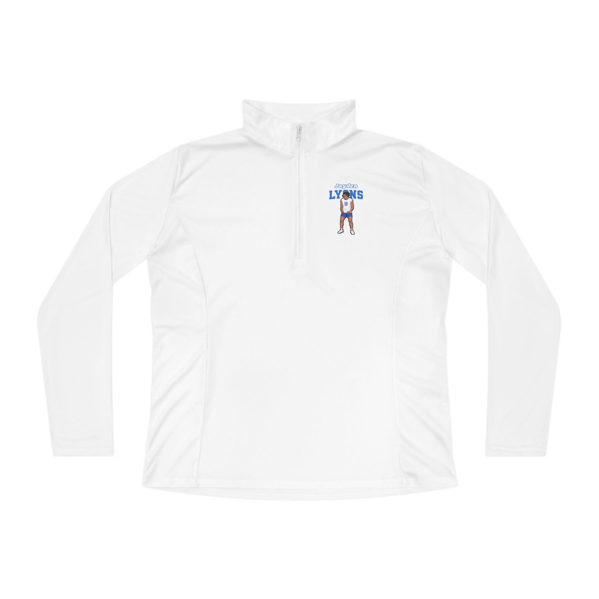 Women's Q-Zip Pullover — character_name_arch in White
