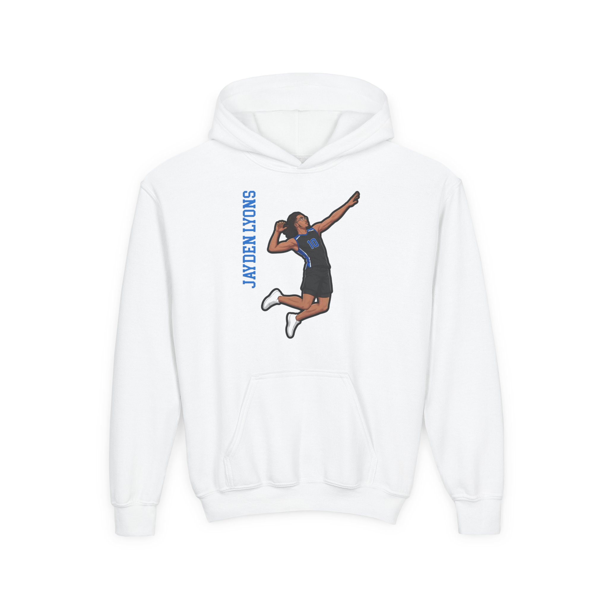 Youth Hoodie — character_name_vertical in White