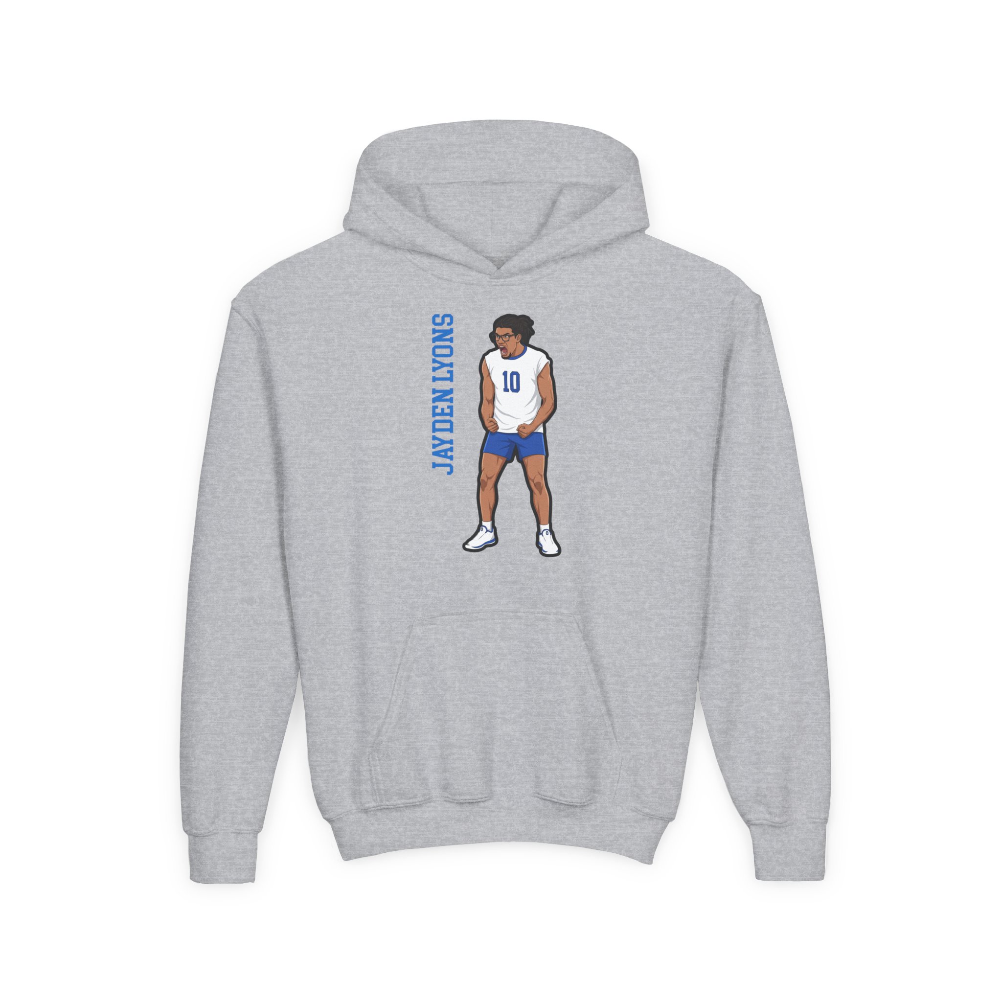 Youth Hoodie — character_name_vertical in Grey