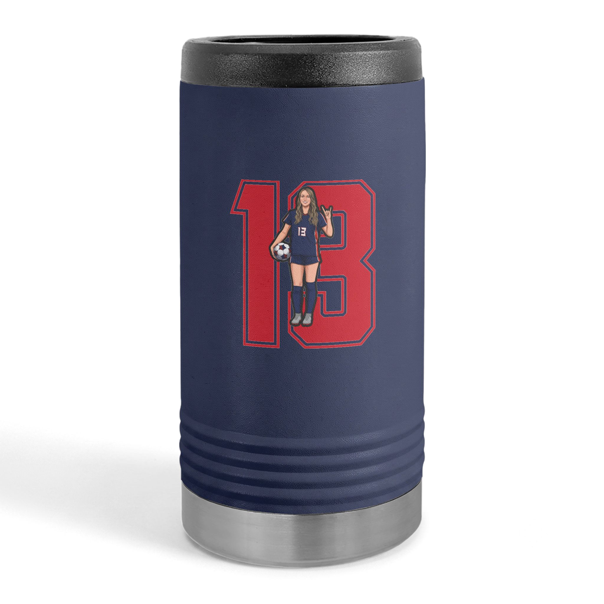 Slim Stainless Can Cooler — character_number in Navy