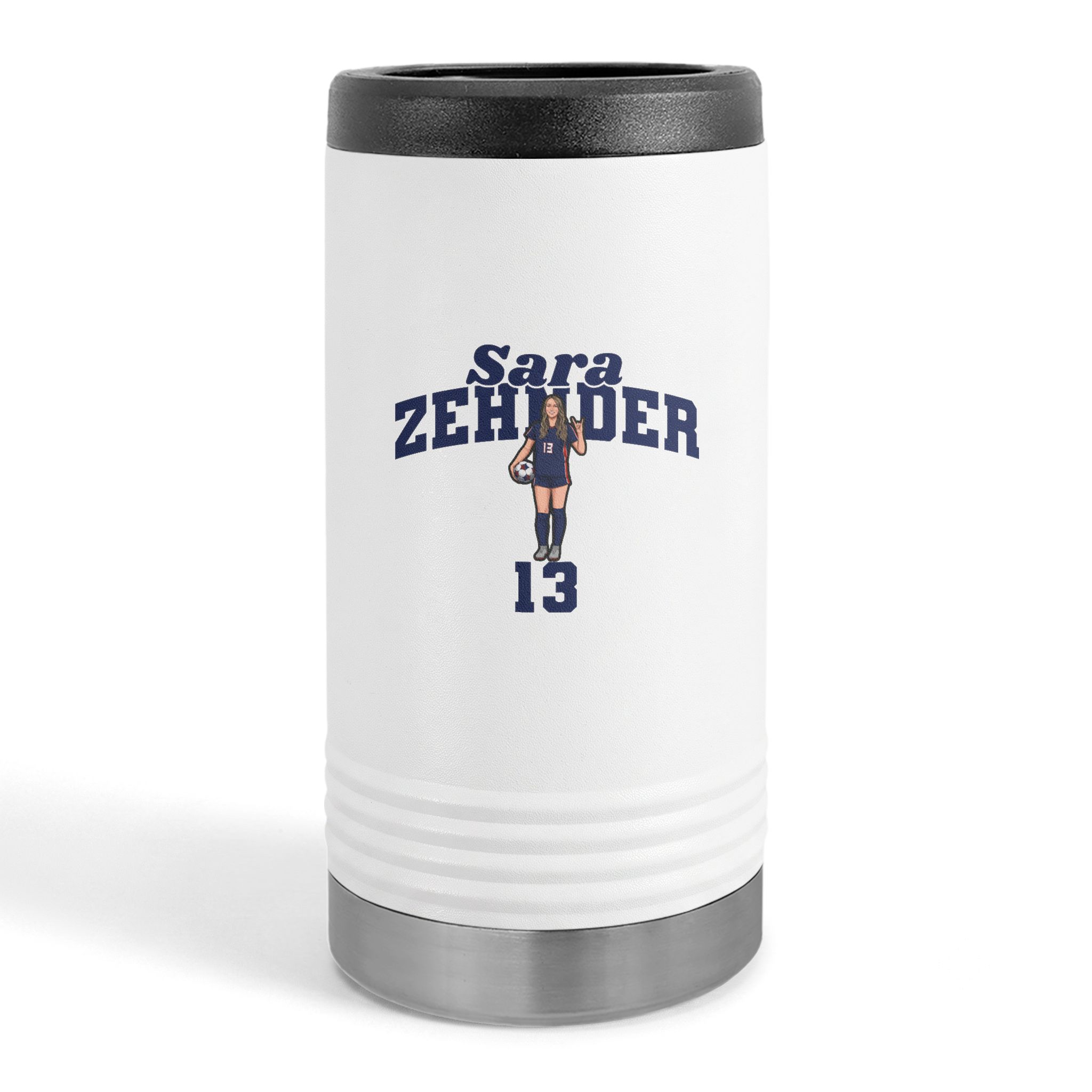 Slim Stainless Can Cooler — character_signature_arch in White