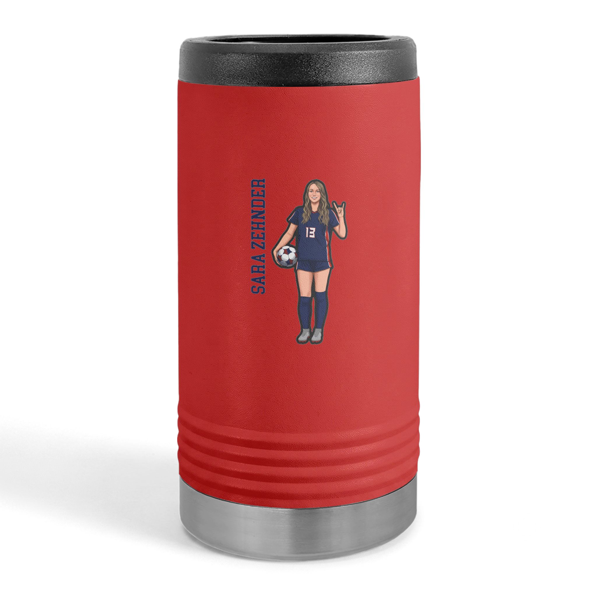 Slim Stainless Can Cooler — character_name_vertical in Red