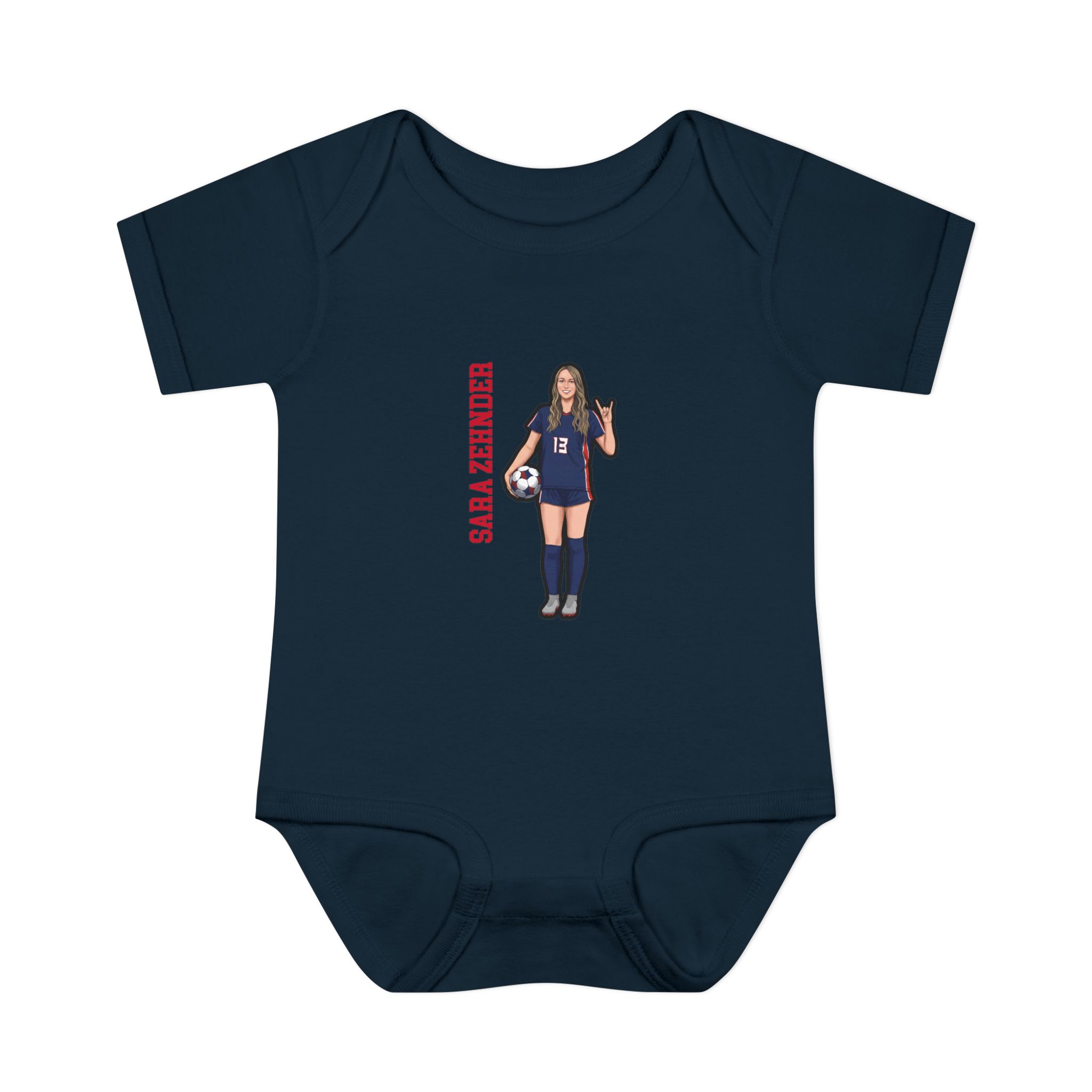 Baby Onesie — character_name_vertical in Navy