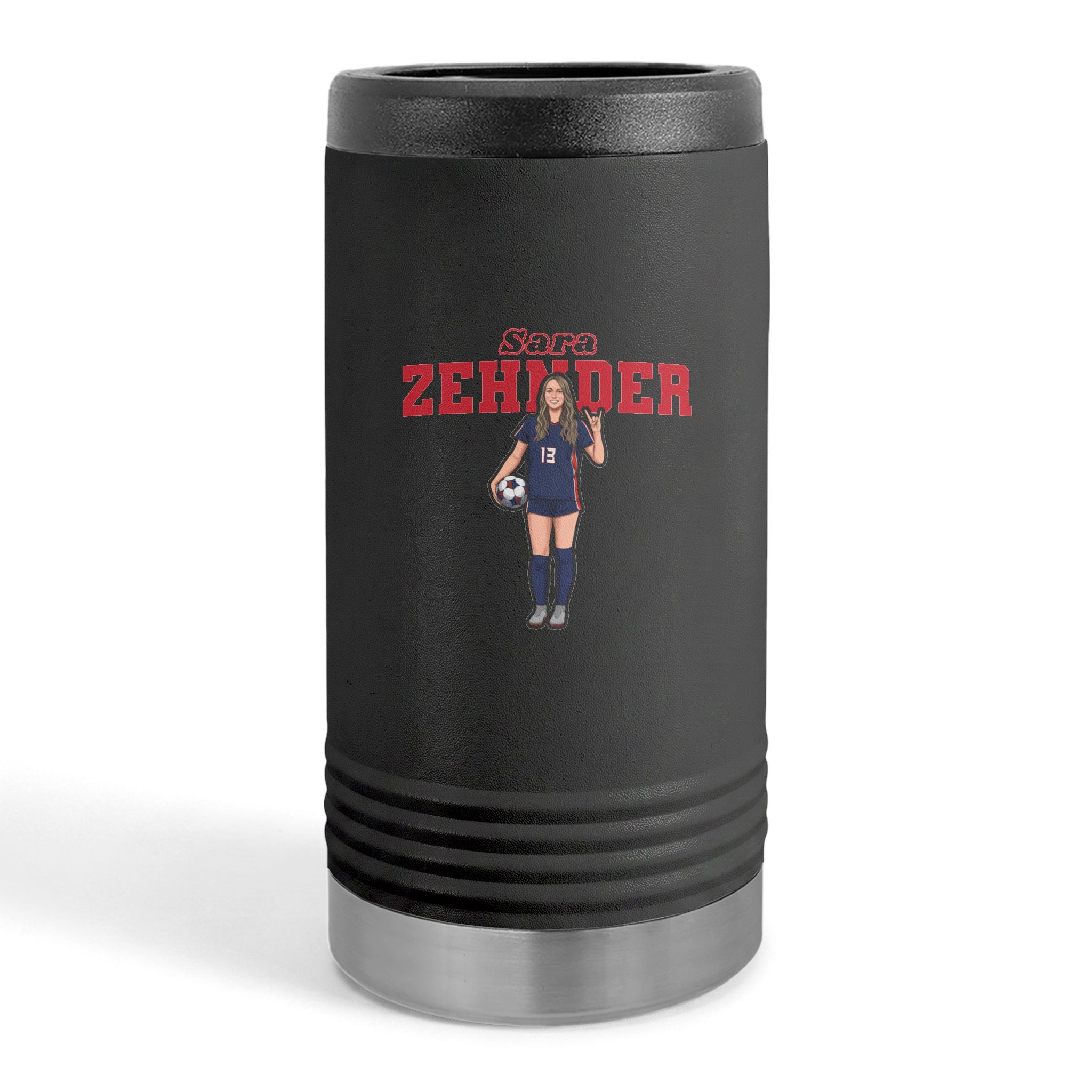 Slim Stainless Can Cooler — character_name_arch in Black