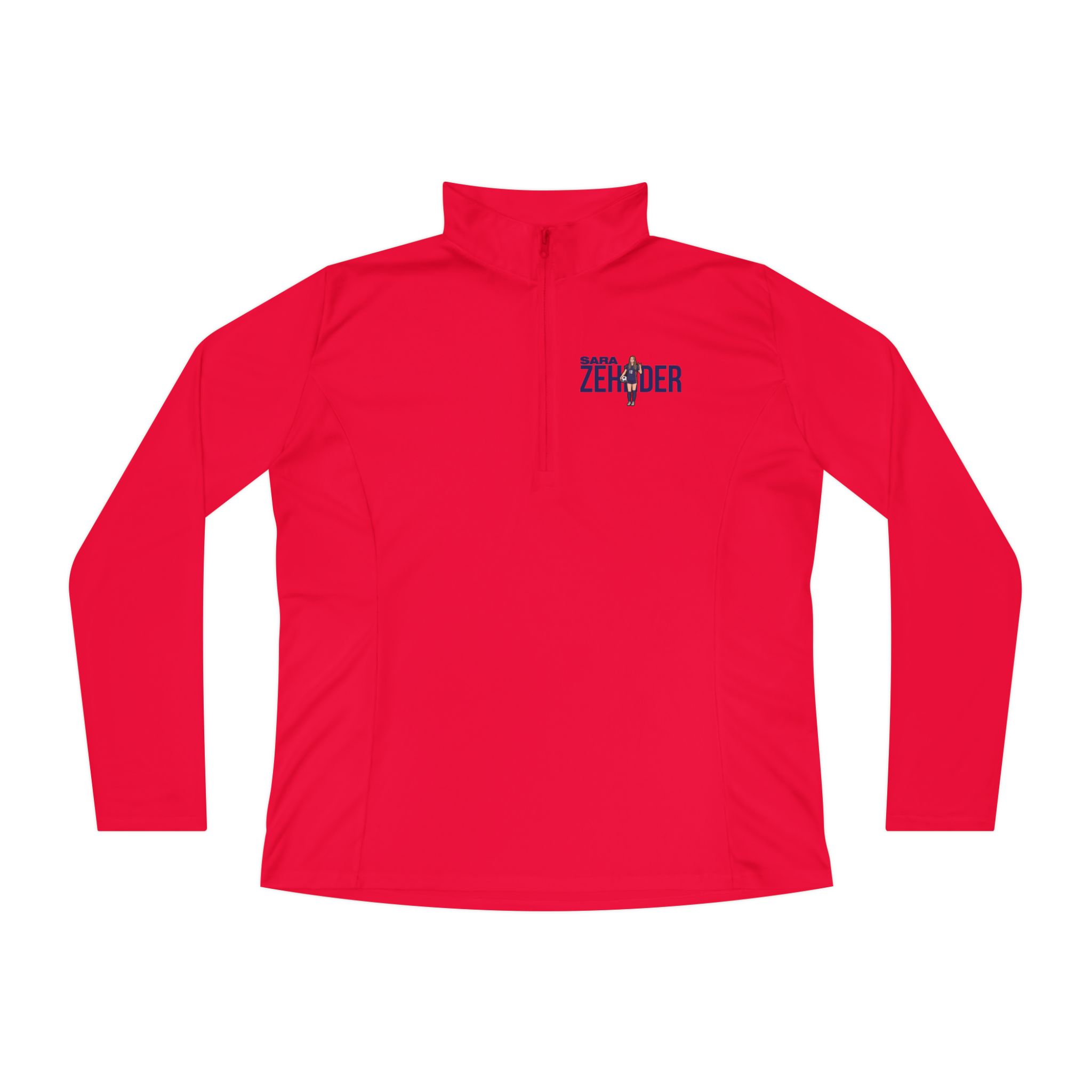 Women's Q-Zip Pullover — character_player_name in Red