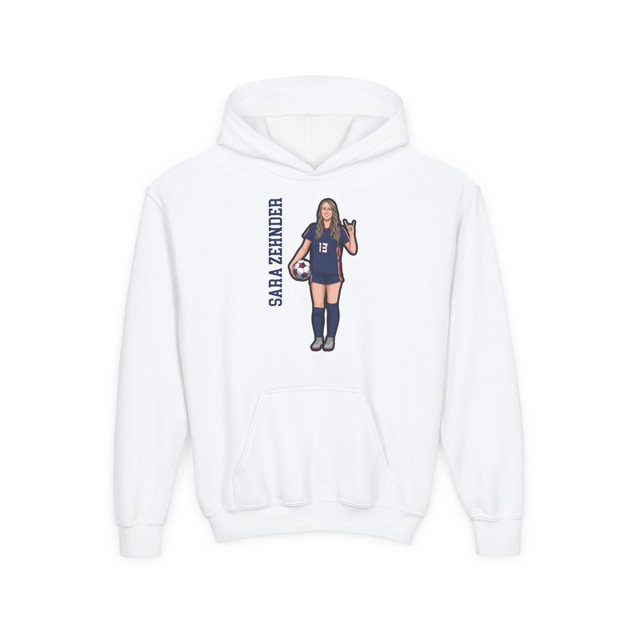 Youth Hoodie — character_name_vertical in White