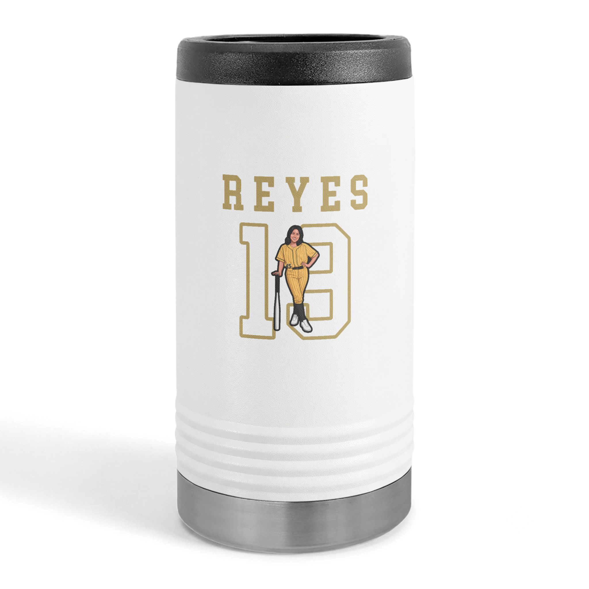 Slim Stainless Can Cooler — character_shirsey in White