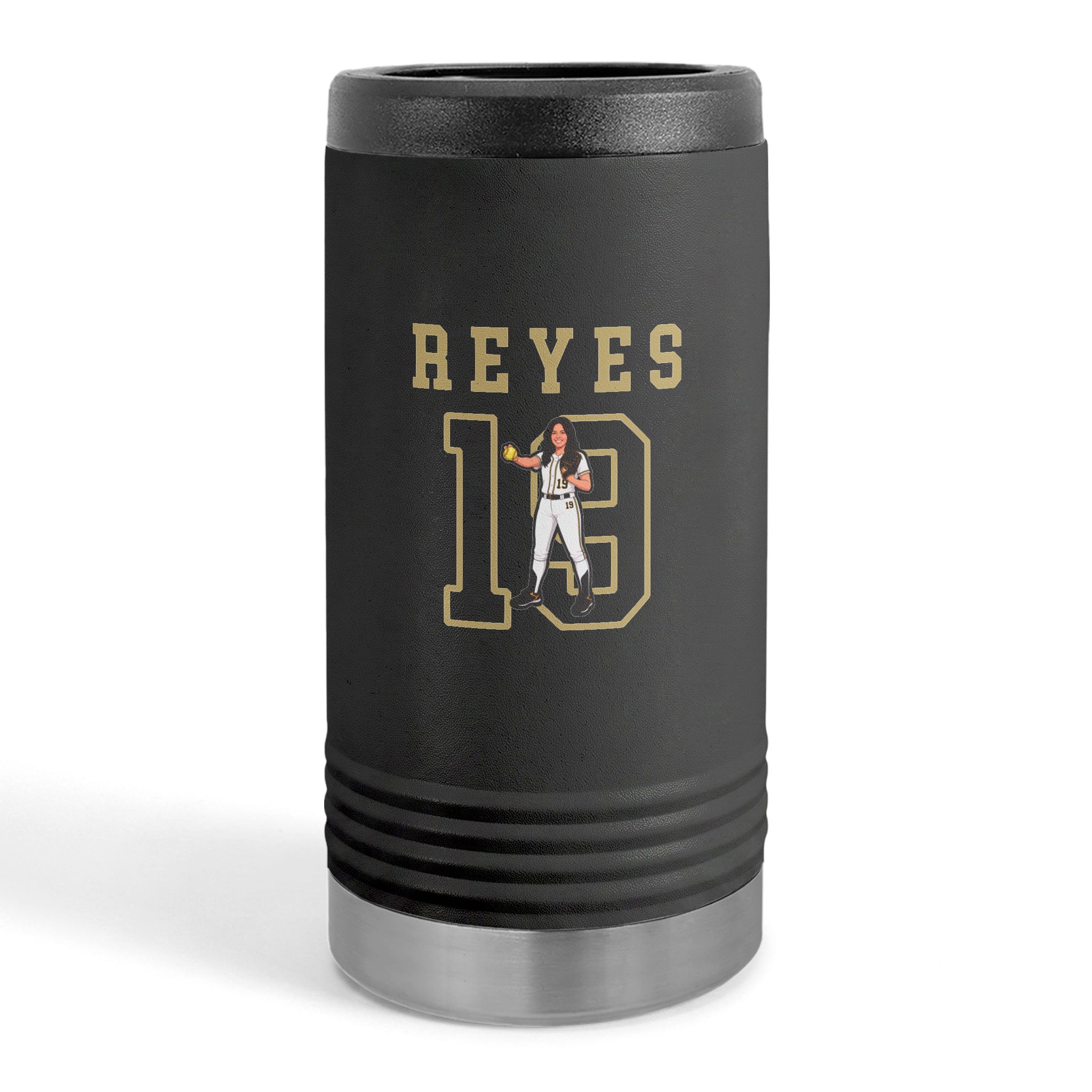 Slim Stainless Can Cooler — character_shirsey in Black