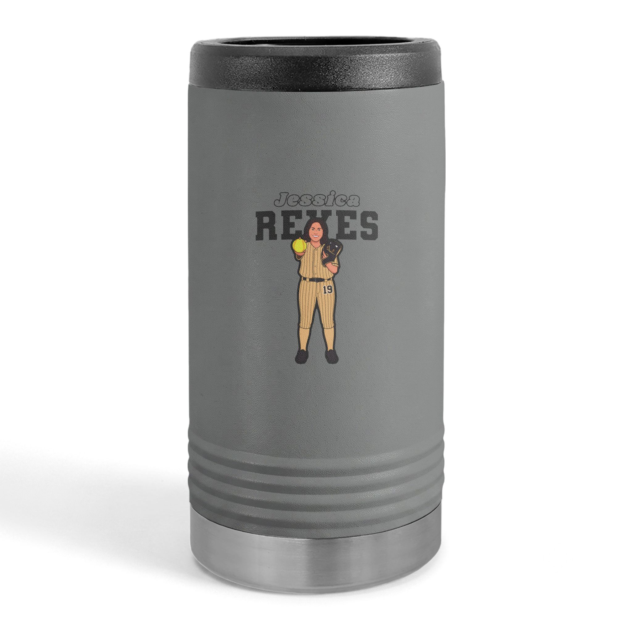 Slim Stainless Can Cooler — character_name_arch in Grey