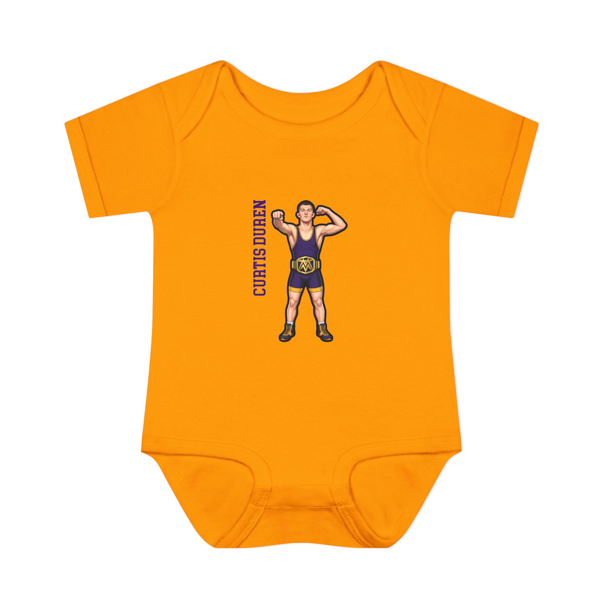 Baby Onesie — character_name_vertical in Gold