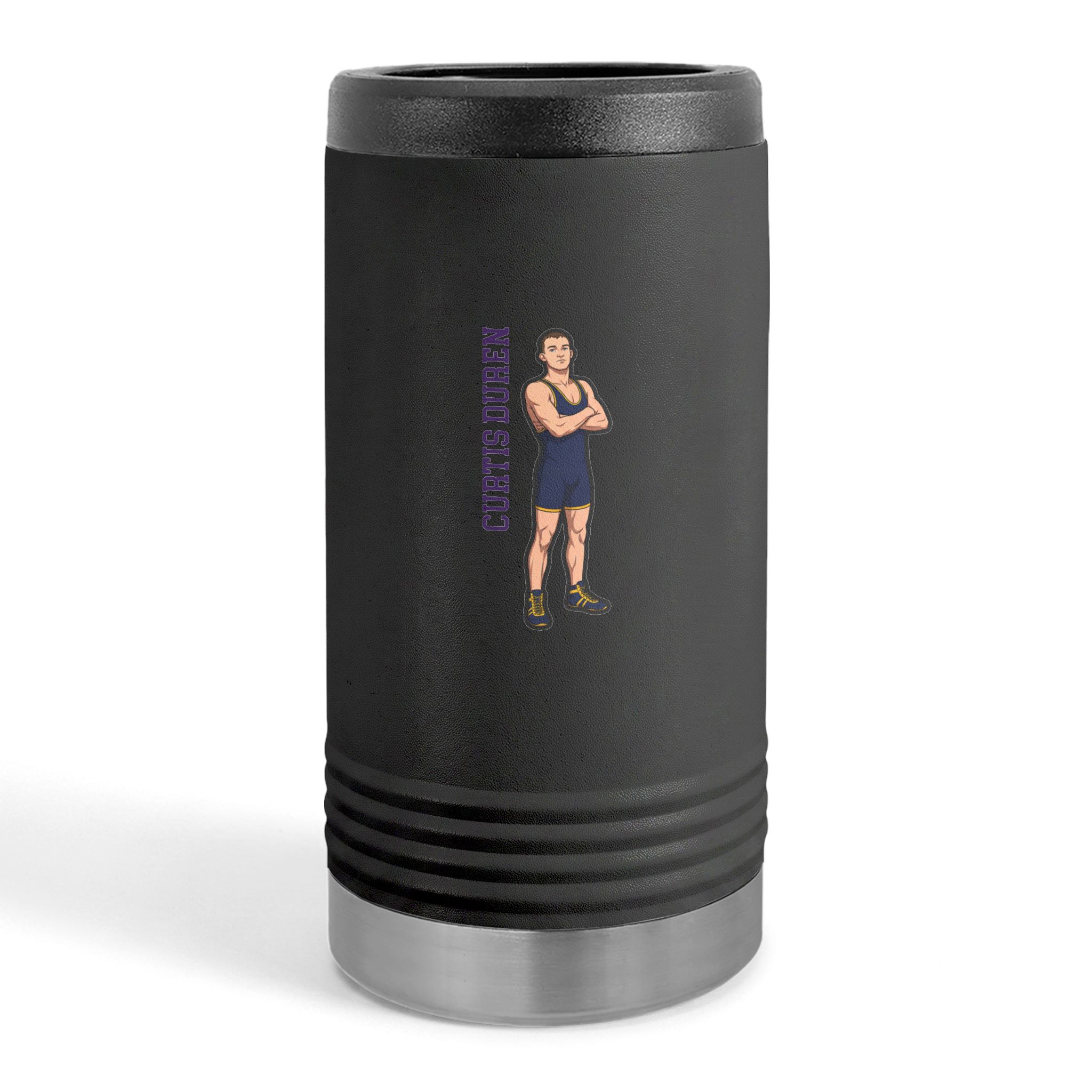 Slim Stainless Can Cooler — character_name_vertical in Black