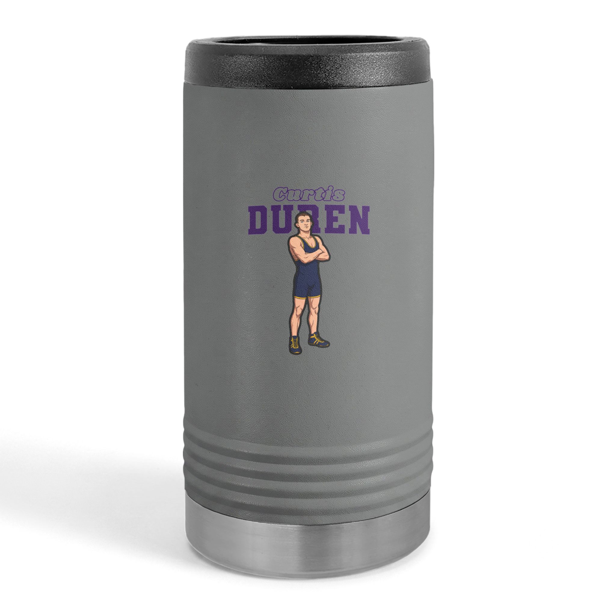 Slim Stainless Can Cooler — character_name_arch in Grey
