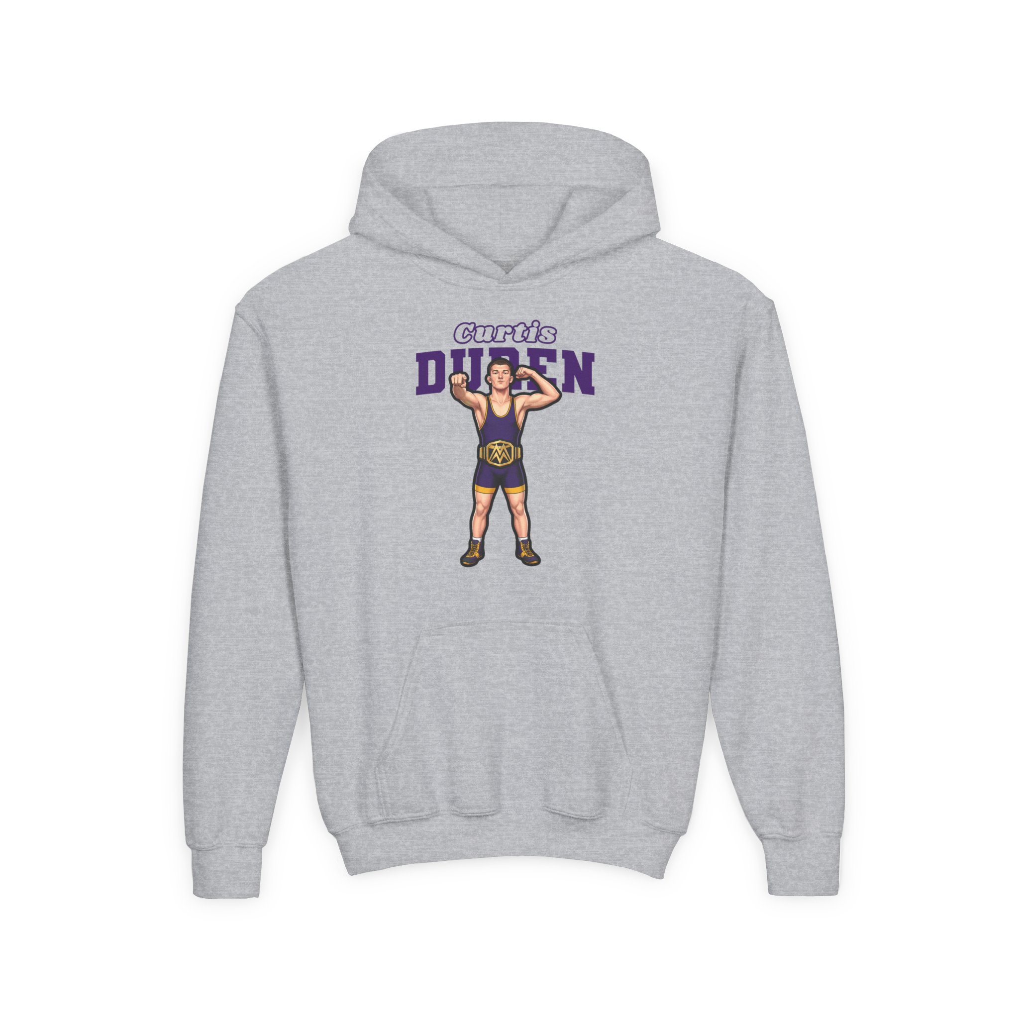 Youth Hoodie — character_name_arch in Grey