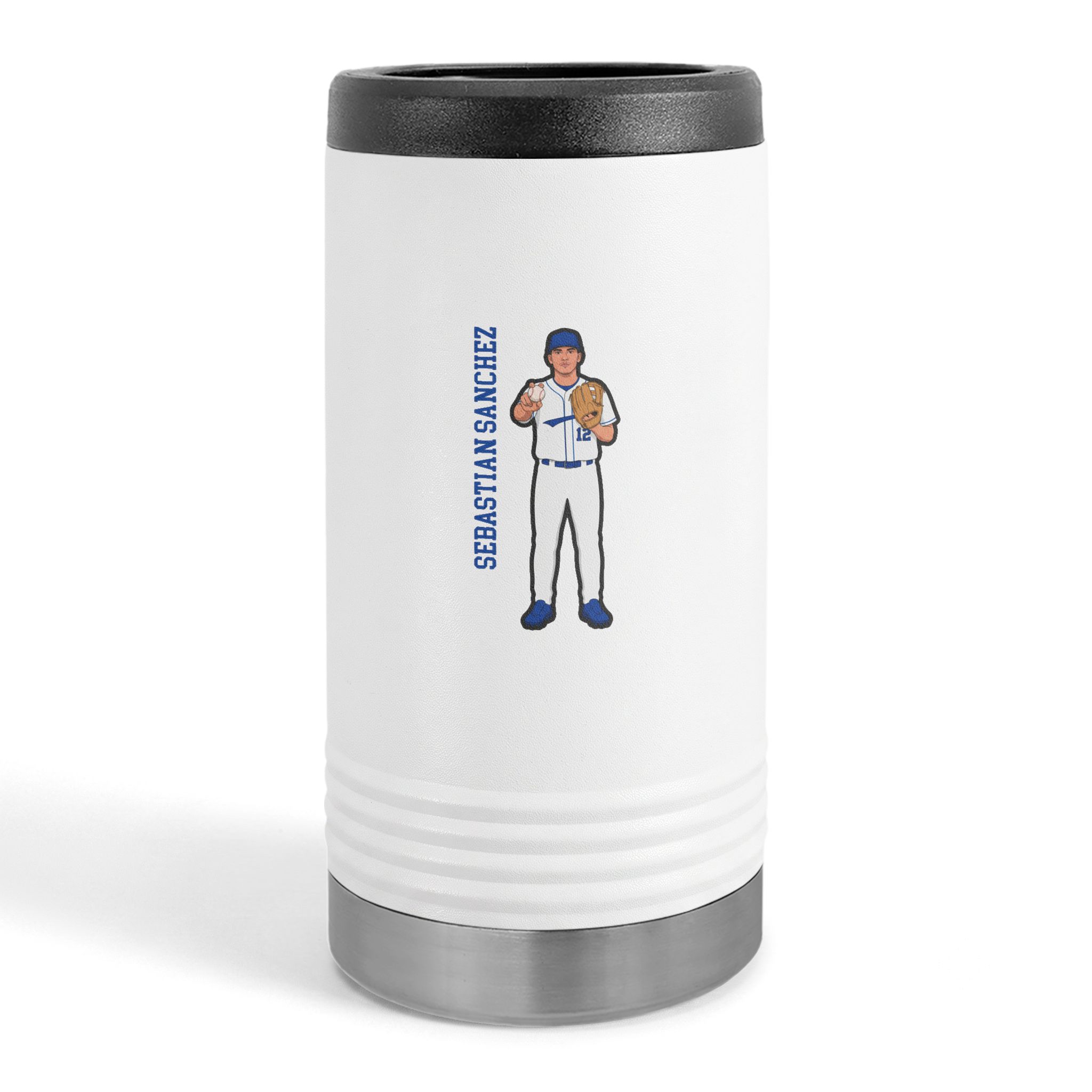 Slim Stainless Can Cooler — character_name_vertical in White