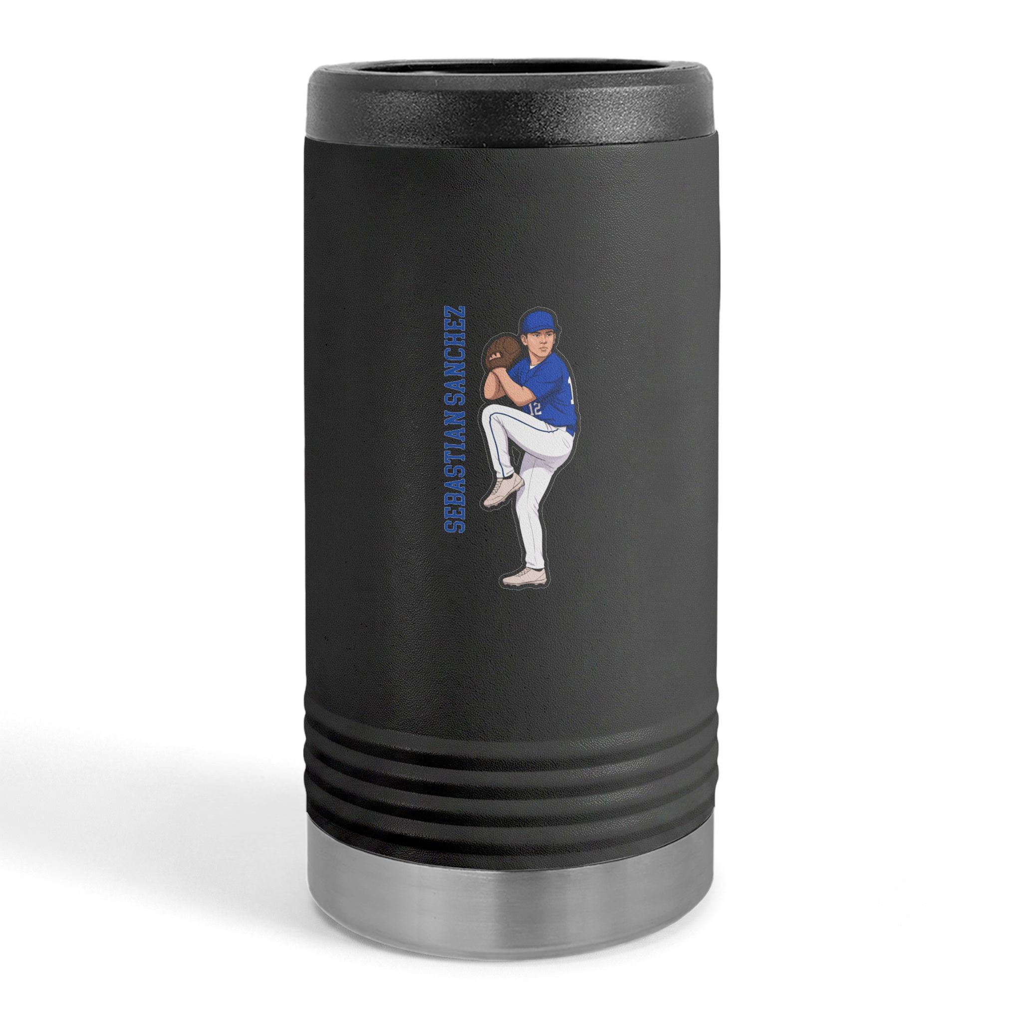 Slim Stainless Can Cooler — character_name_vertical in Black