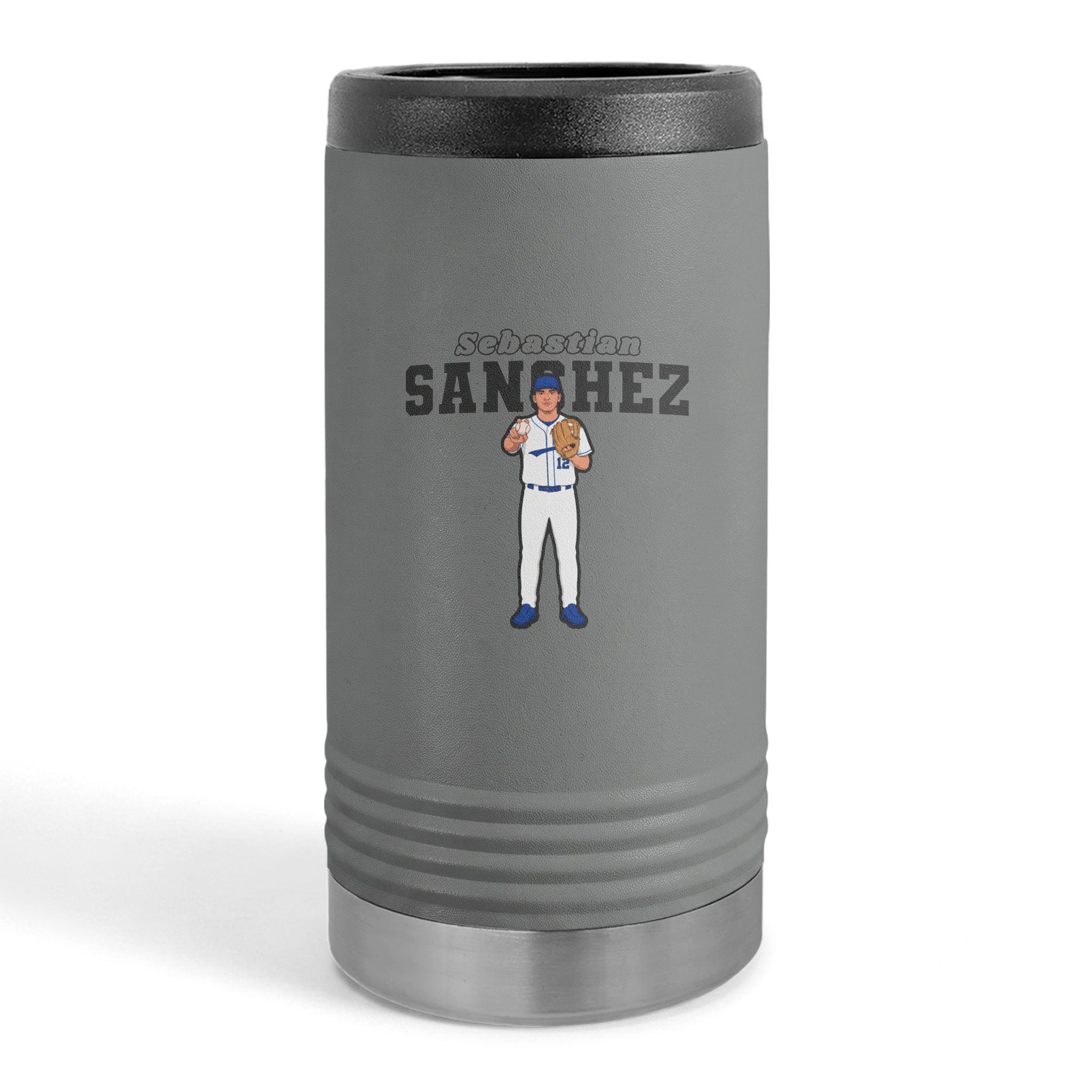 Slim Stainless Can Cooler — character_name_arch in Grey