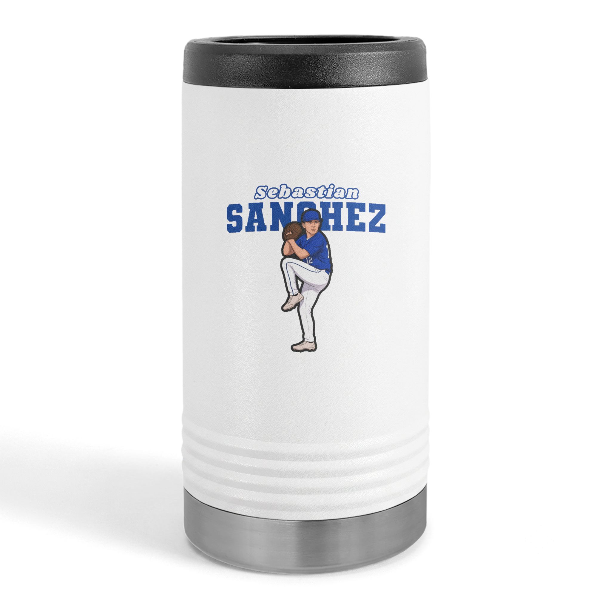 Slim Stainless Can Cooler — character_name_arch in White