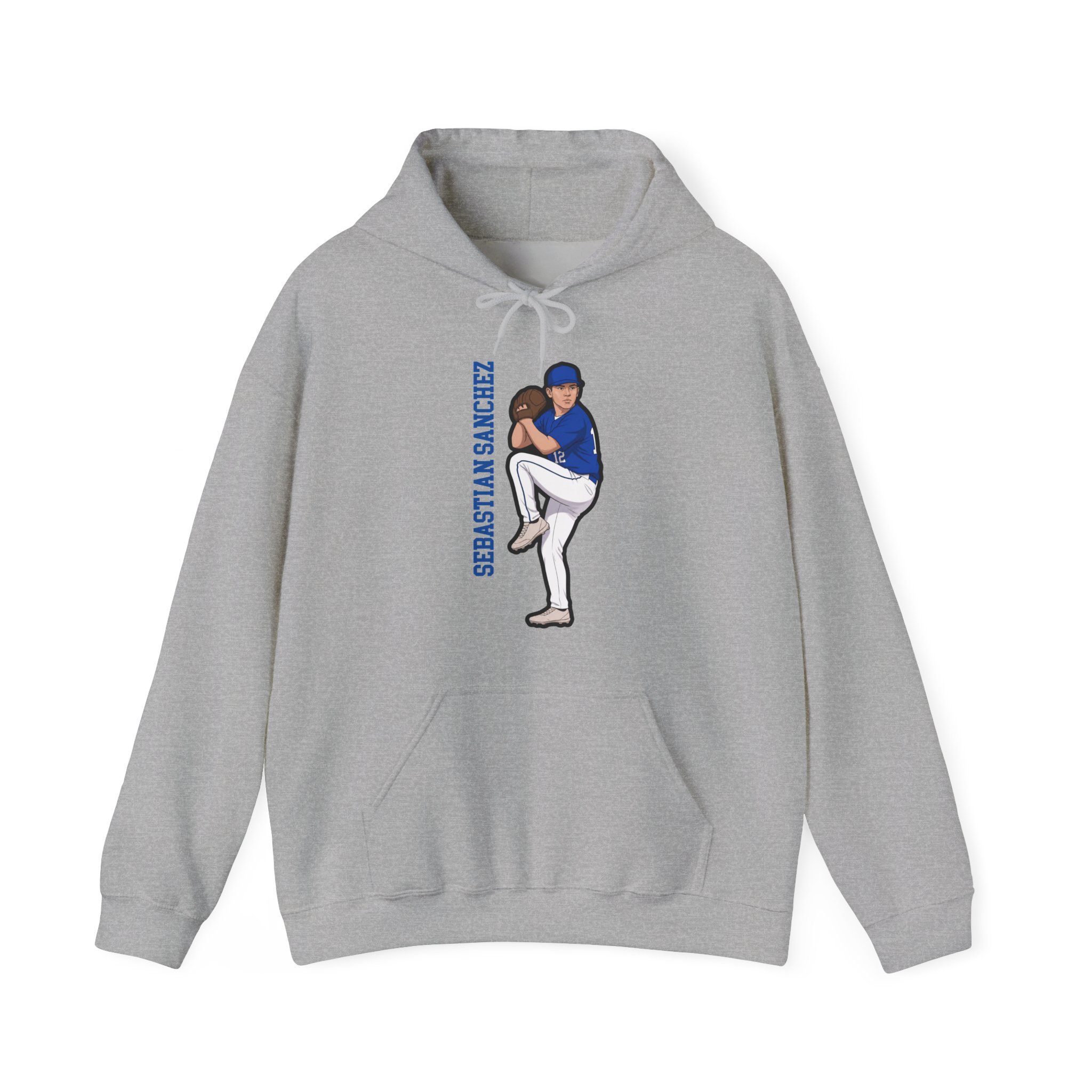 Hoodie — character_name_vertical in Grey