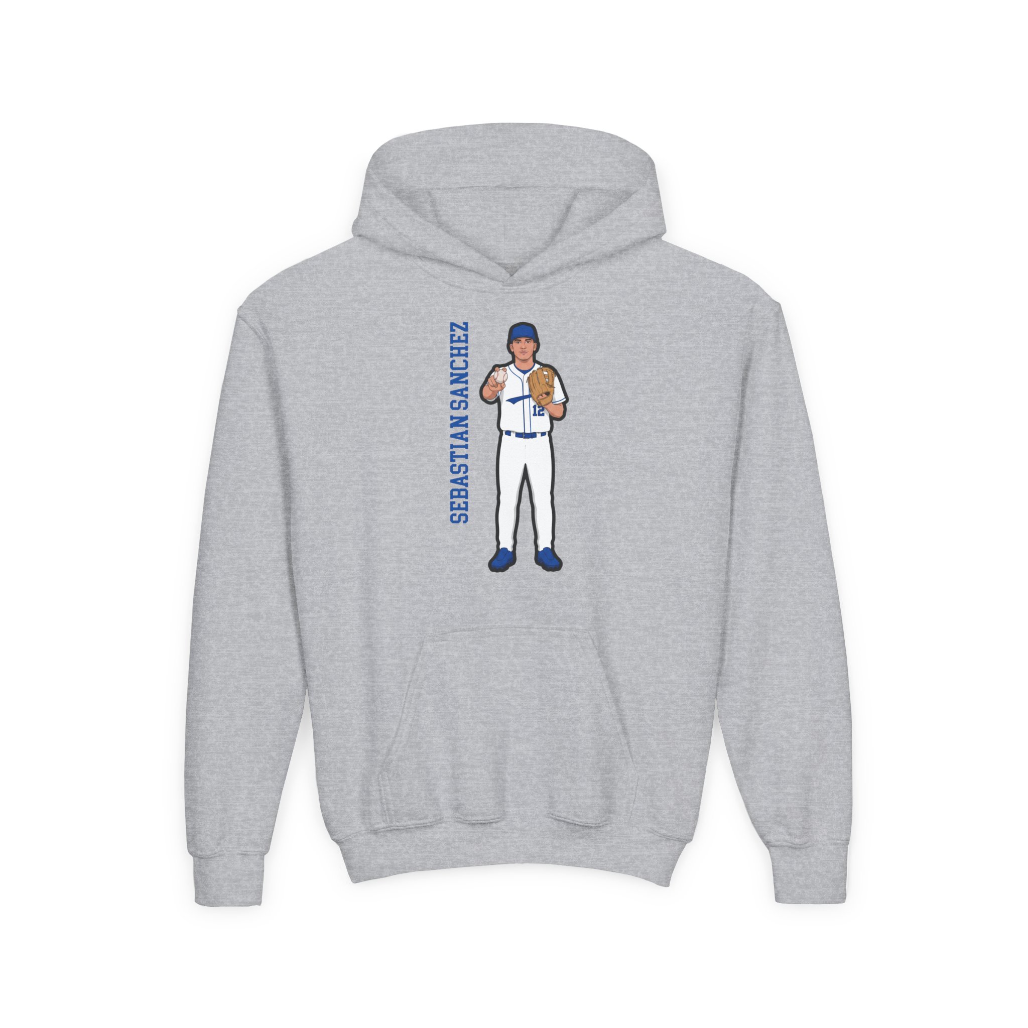 Youth Hoodie — character_name_vertical in Grey