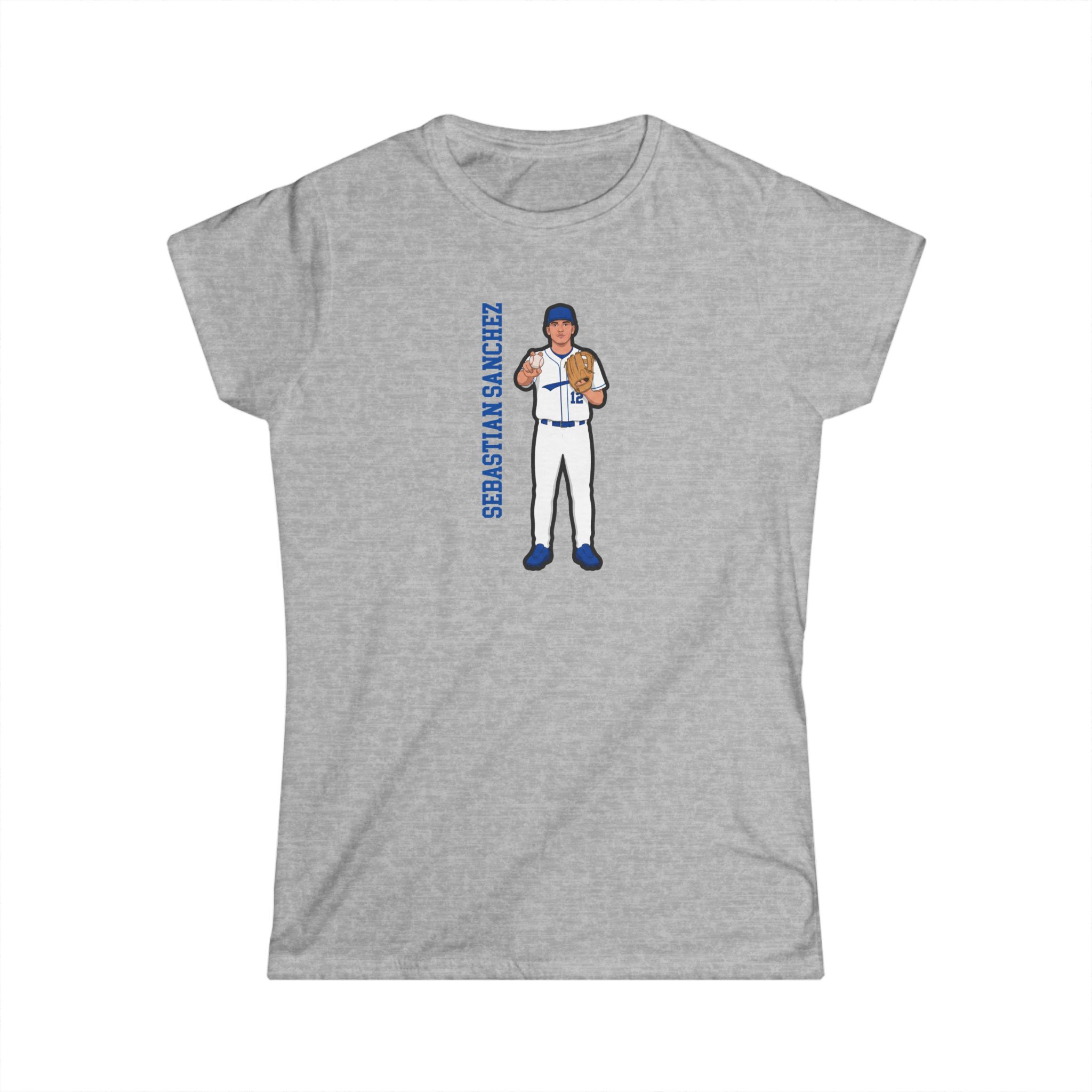 Women's Softstyle Tee — character_name_vertical in Grey
