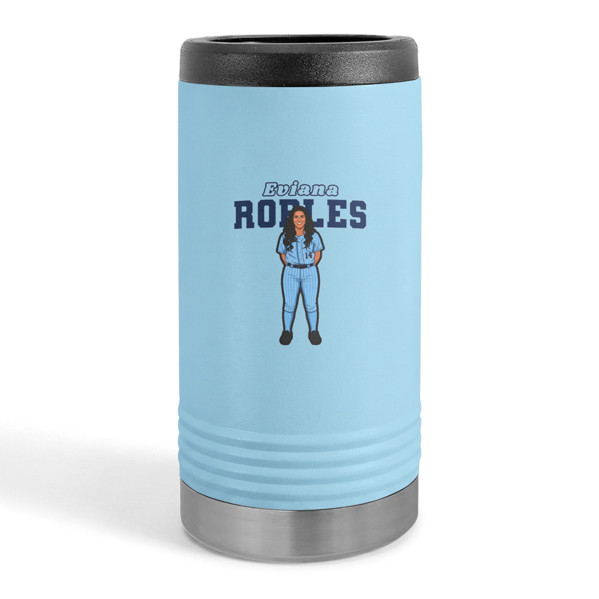Slim Stainless Can Cooler — character_name_arch in Light Blue